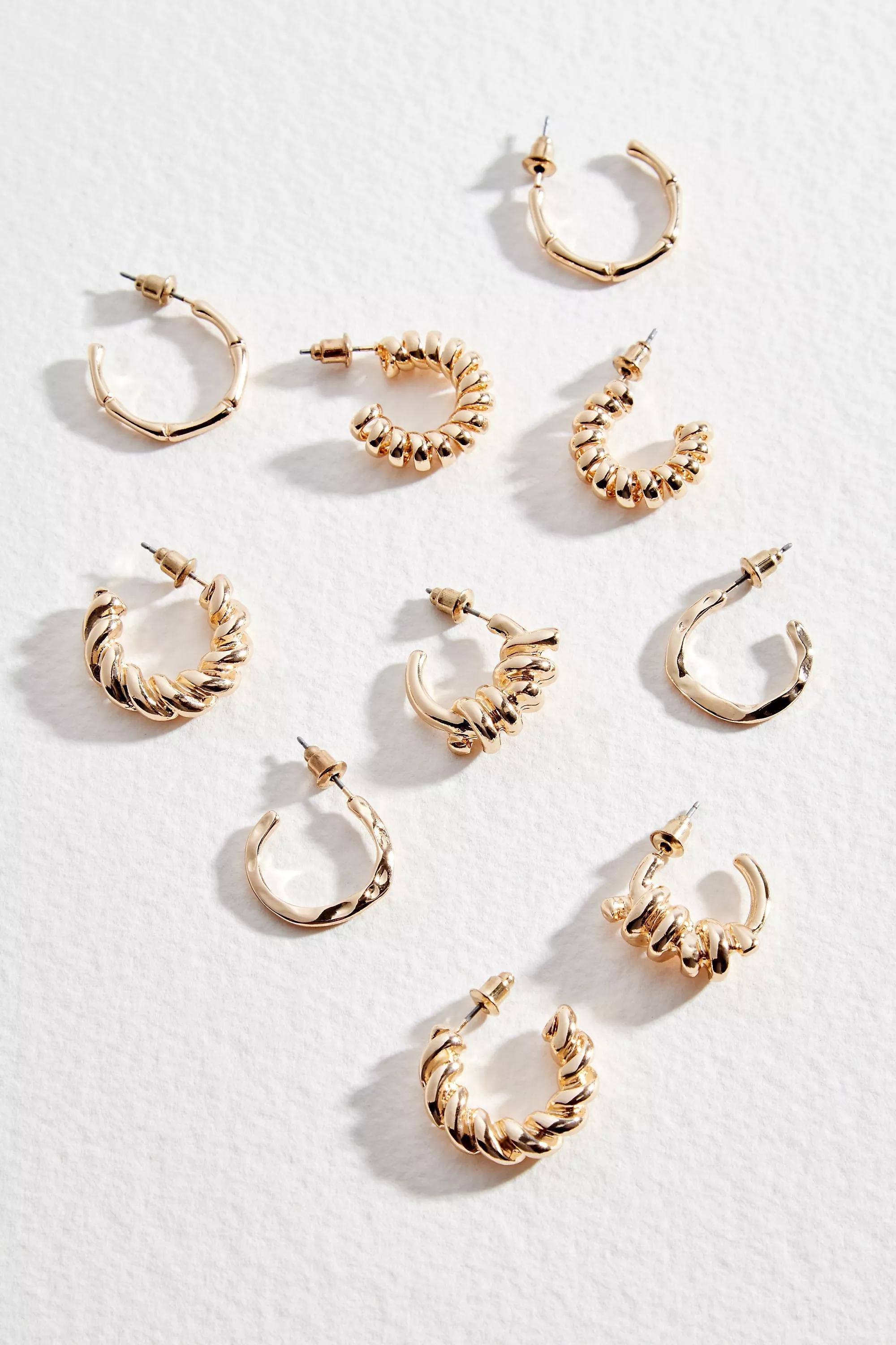 Gold Silence + Noise Twisted Hoop Earrings 5-Pack, GOLD, large image number 0