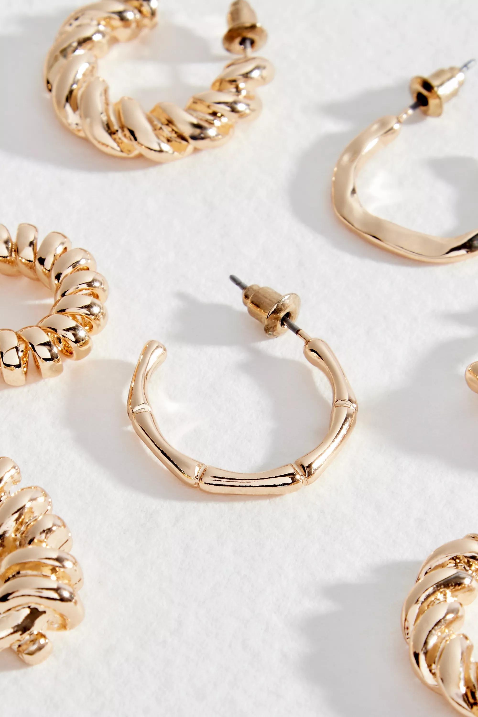 Gold Silence + Noise Twisted Hoop Earrings 5-Pack, GOLD, large image number 2