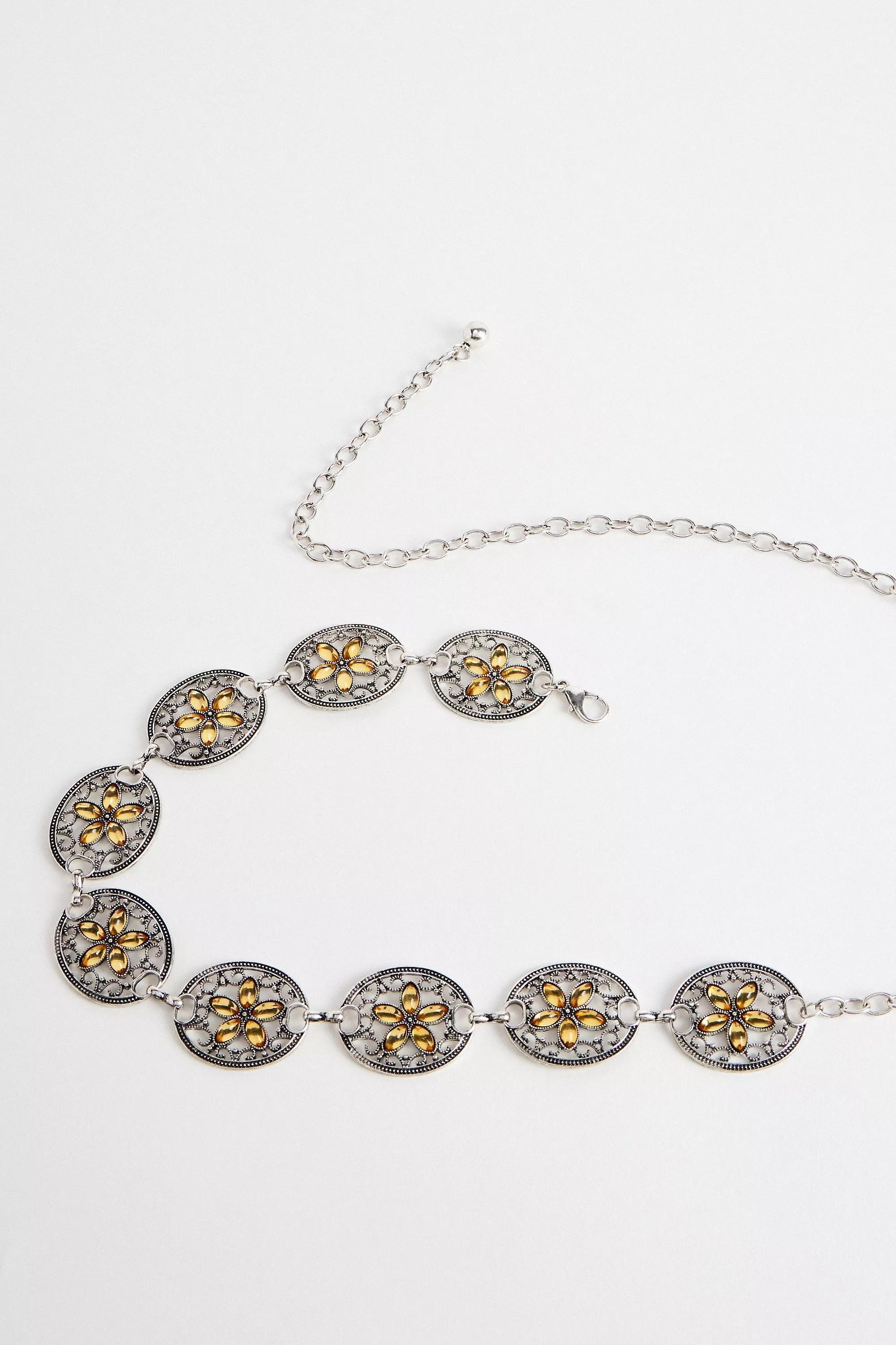 Silver Uo Gemstone Concho Chain Belt, SLVR, large image number 3