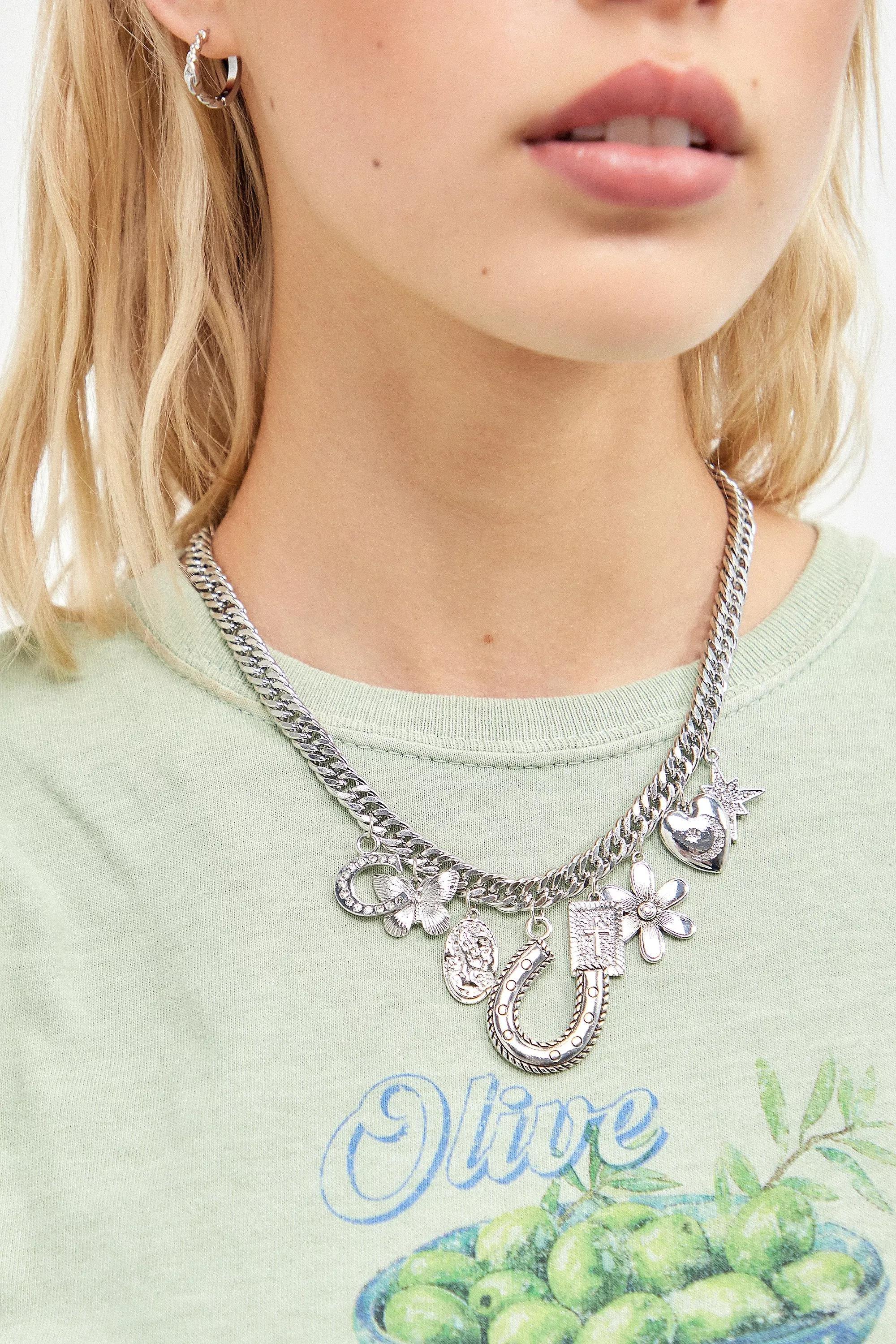 Silver Western Charm Chain Necklace, SLVR, large image number 0