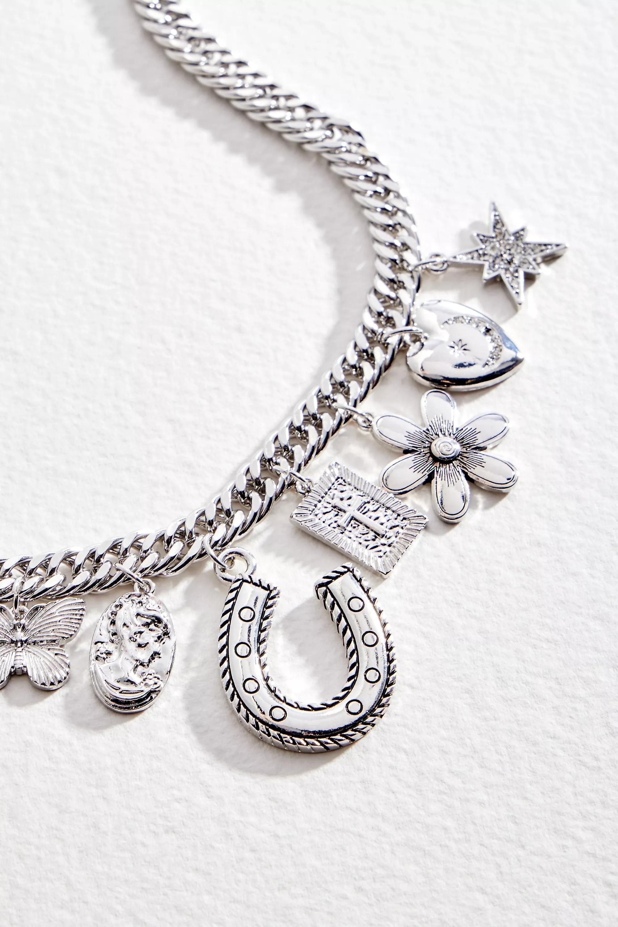Silver Western Charm Chain Necklace, SLVR, large image number 1