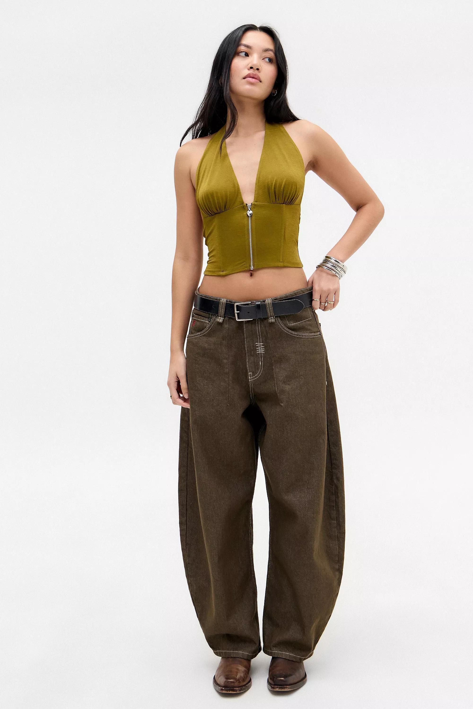 Khaki Silence + Noise Marla Zip Halterneck Top, , large image number 1