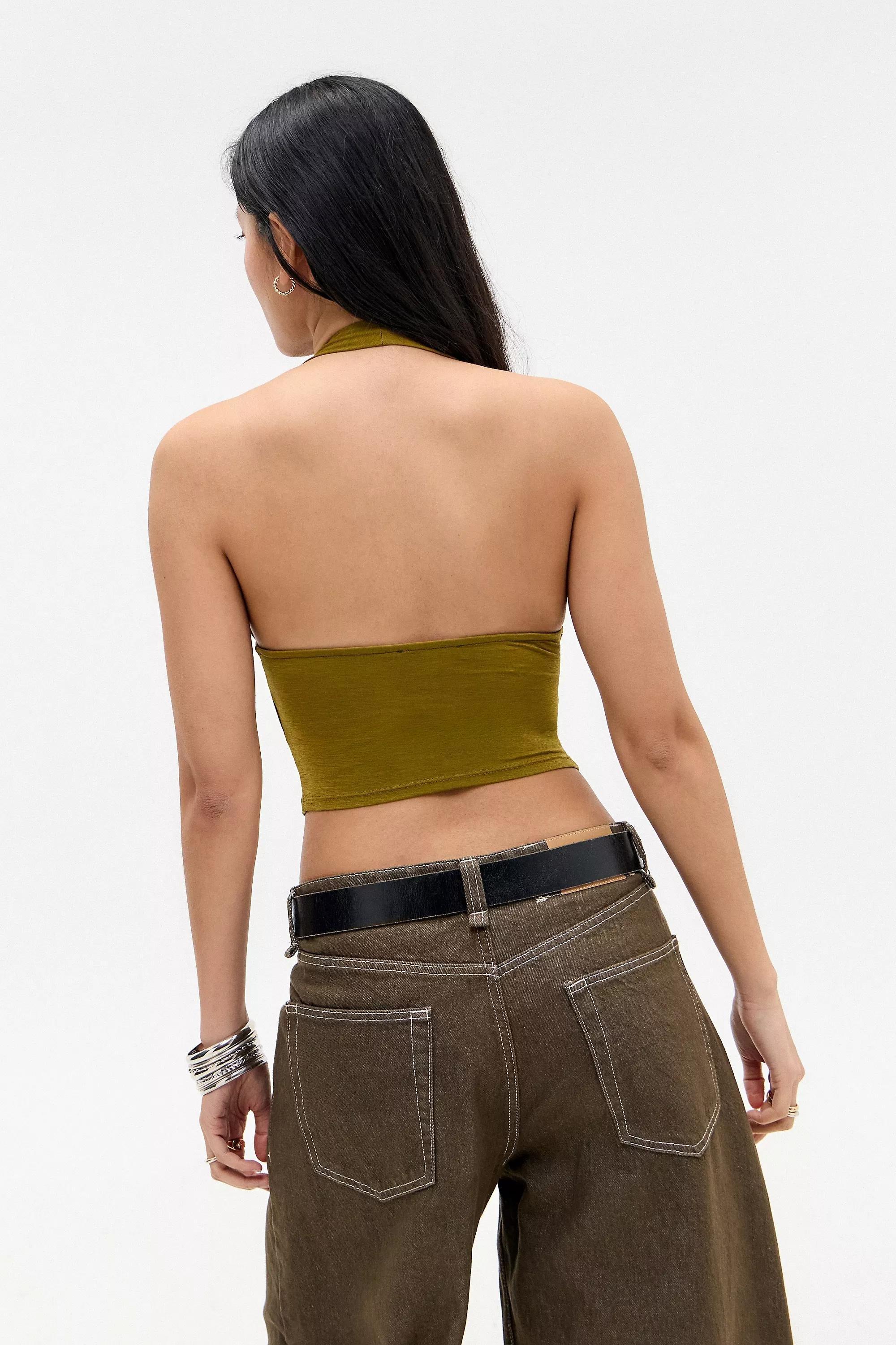 Khaki Silence + Noise Marla Zip Halterneck Top, , large image number 3