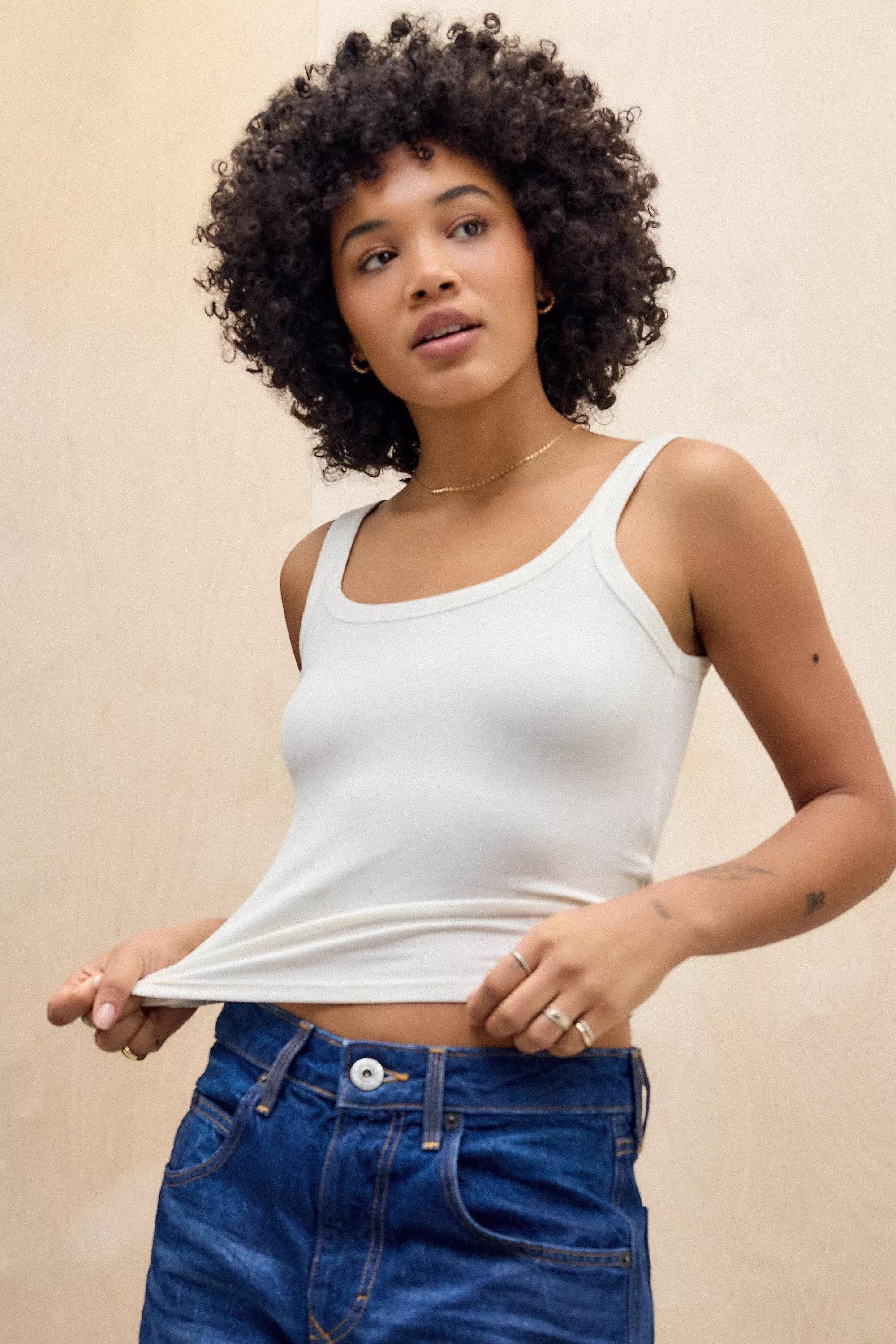 White Bdg Jessie Ribbed Scoop Neck Vest, , large image number 0