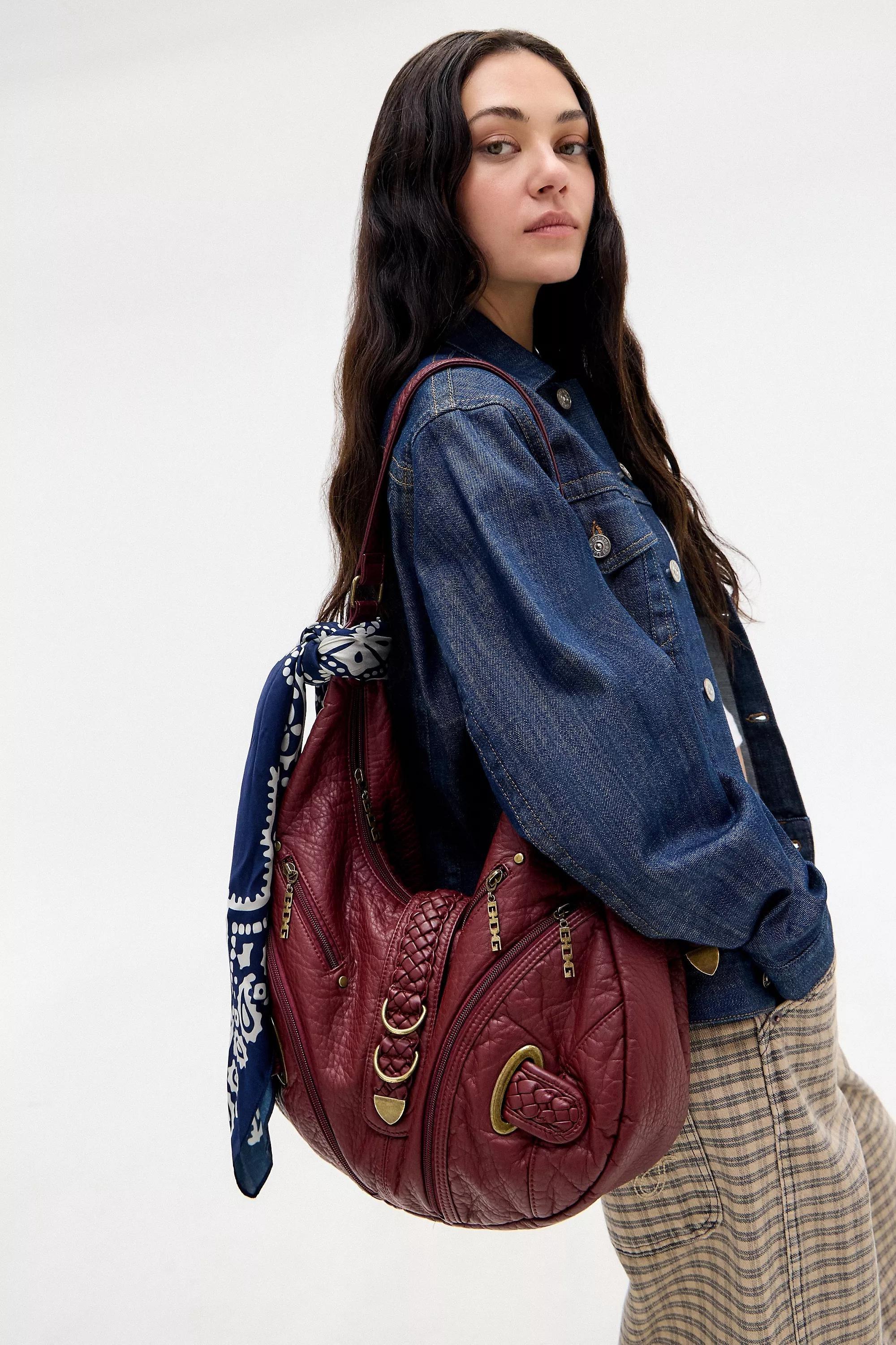 Burgundy Bdg Jem Buckle Slouch Bag, WINE, medium