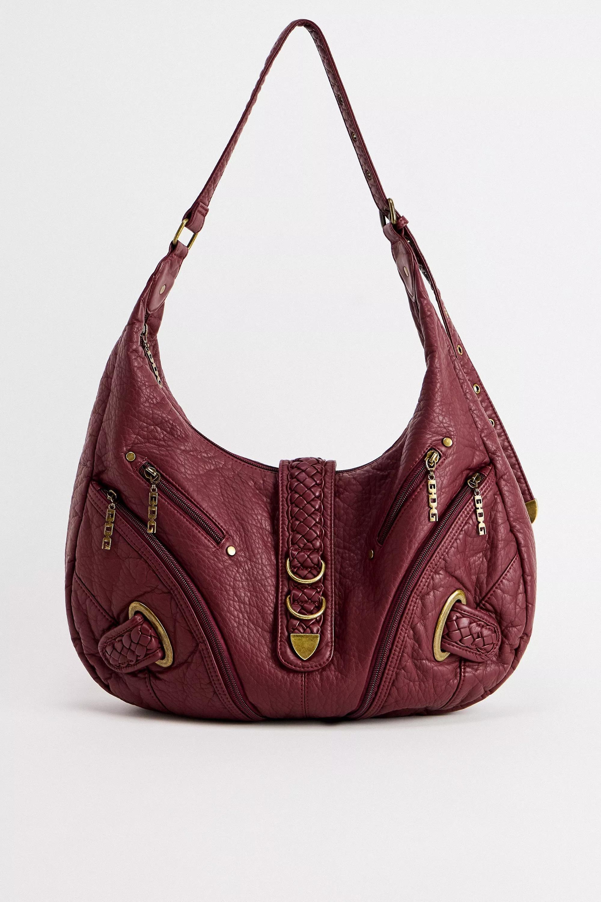 Burgundy Bdg Jem Buckle Slouch Bag, WINE, medium