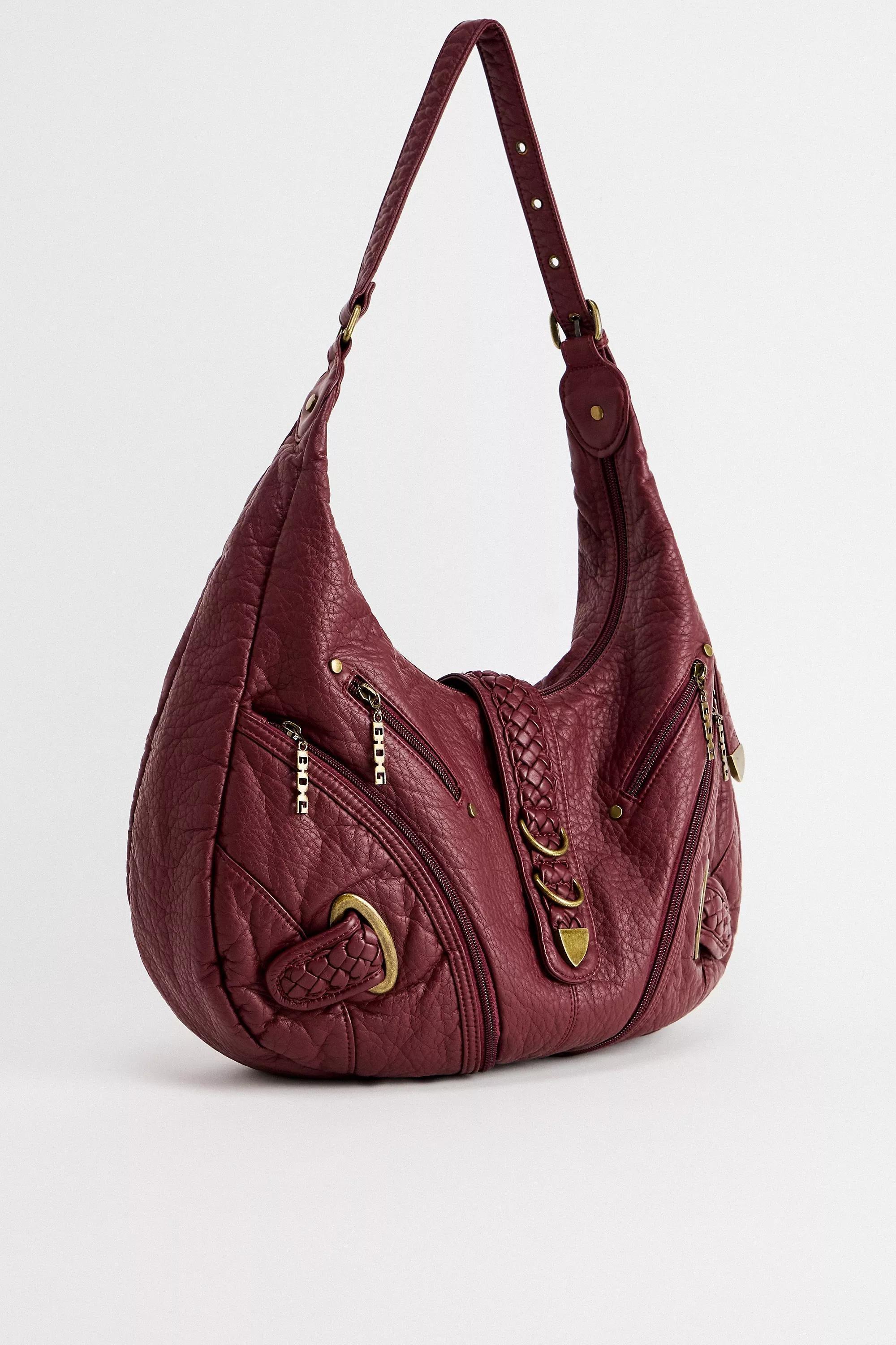 Burgundy Bdg Jem Buckle Slouch Bag, WINE, medium