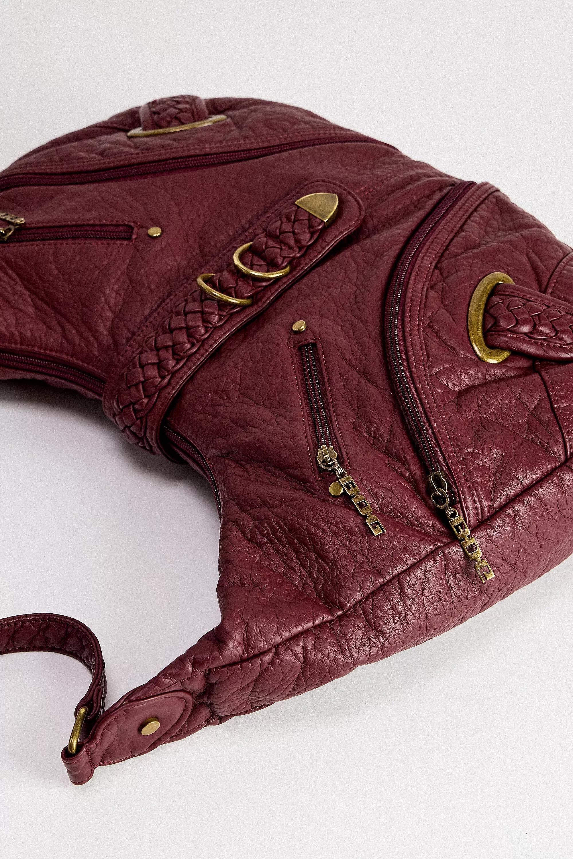 Burgundy Bdg Jem Buckle Slouch Bag, WINE, large image number 5