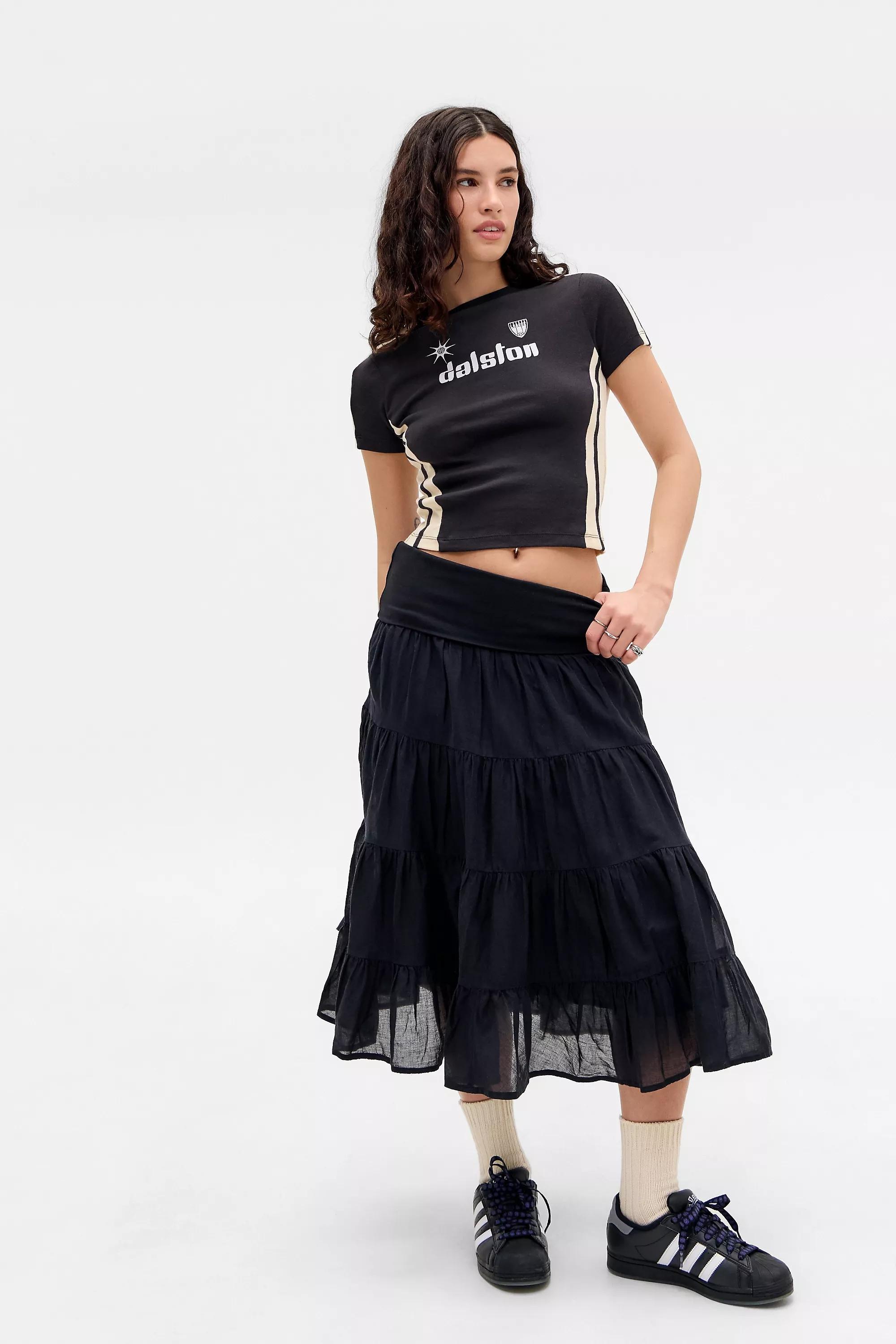 Black Fallon Fold Prairie Midi Skirt, BLK, medium