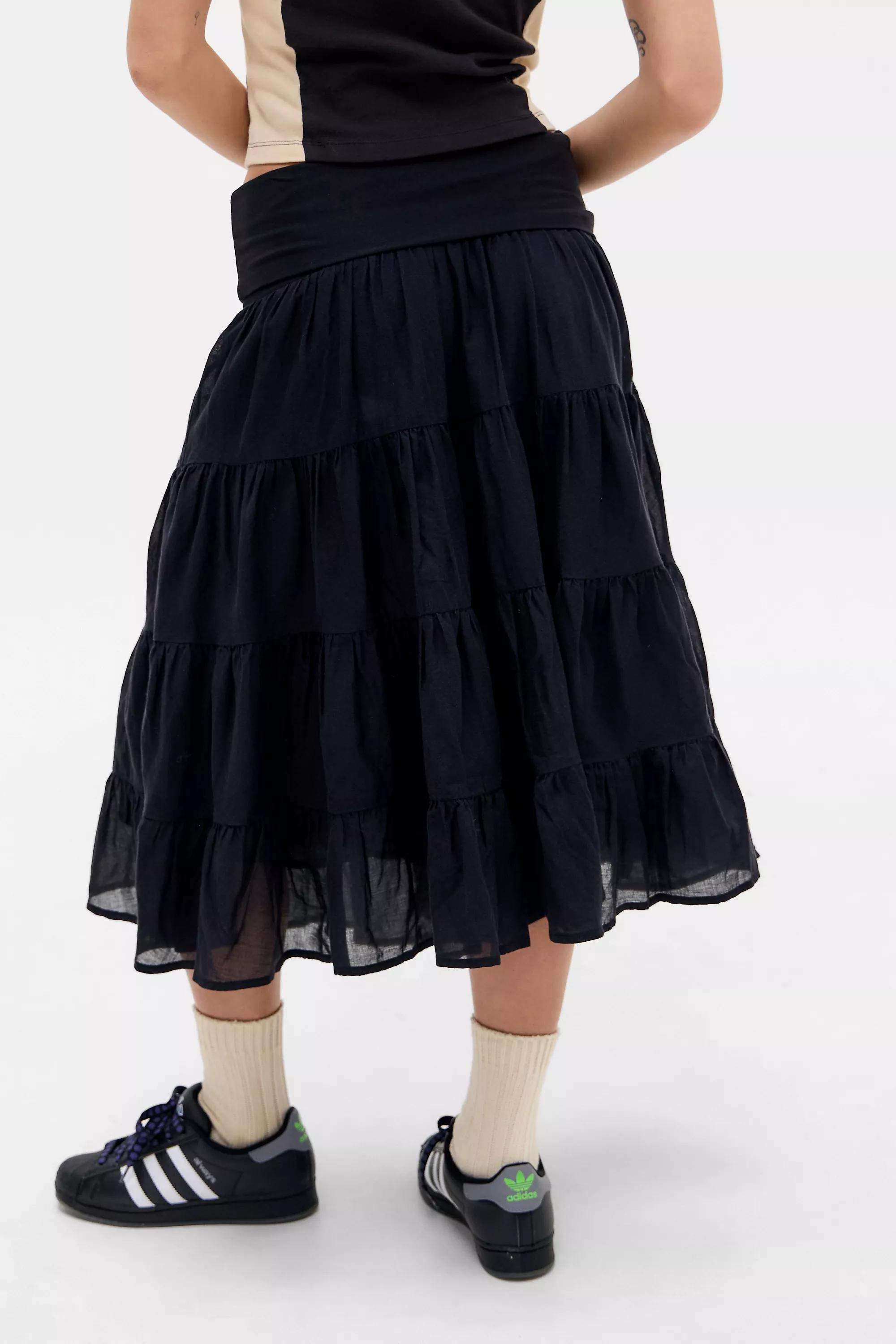 Black Fallon Fold Prairie Midi Skirt, BLK, large image number 3