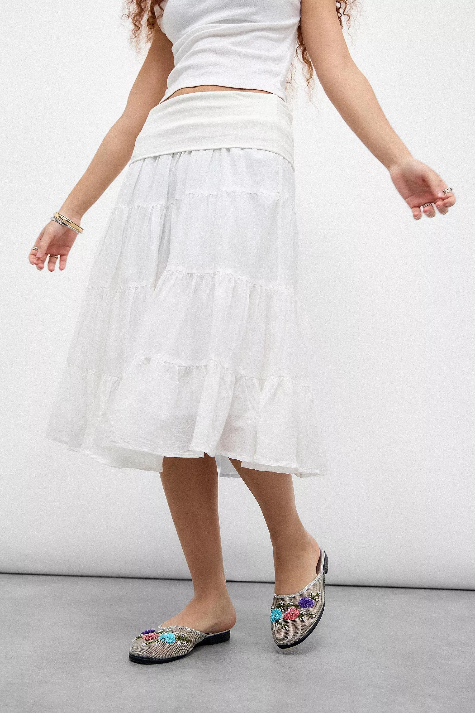 White Uo Fallon Fold Prairie Midi Skirt, , large image number 1