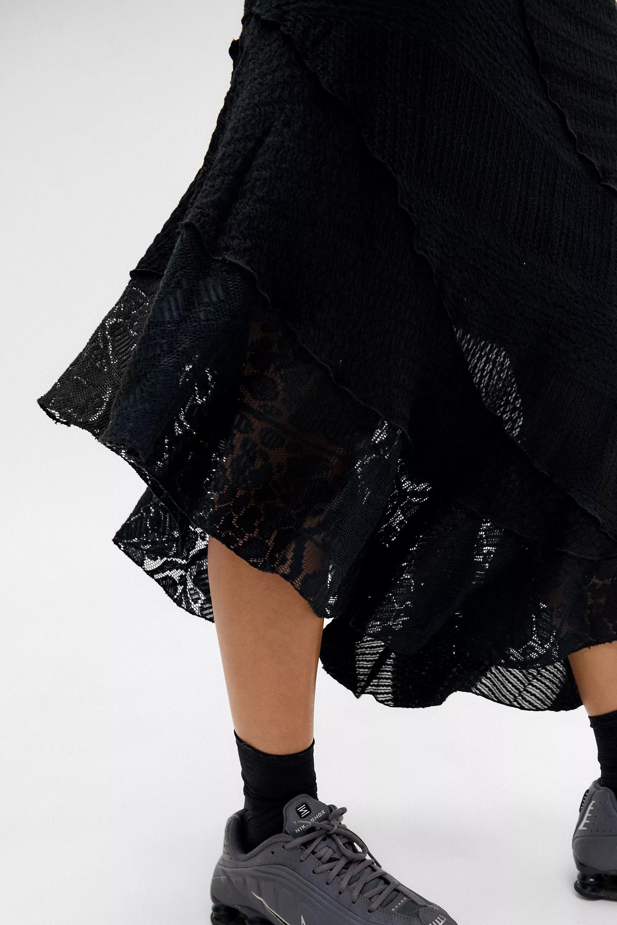 Black Uo Textured Asymmetric Midi Skirt, , large image number 2