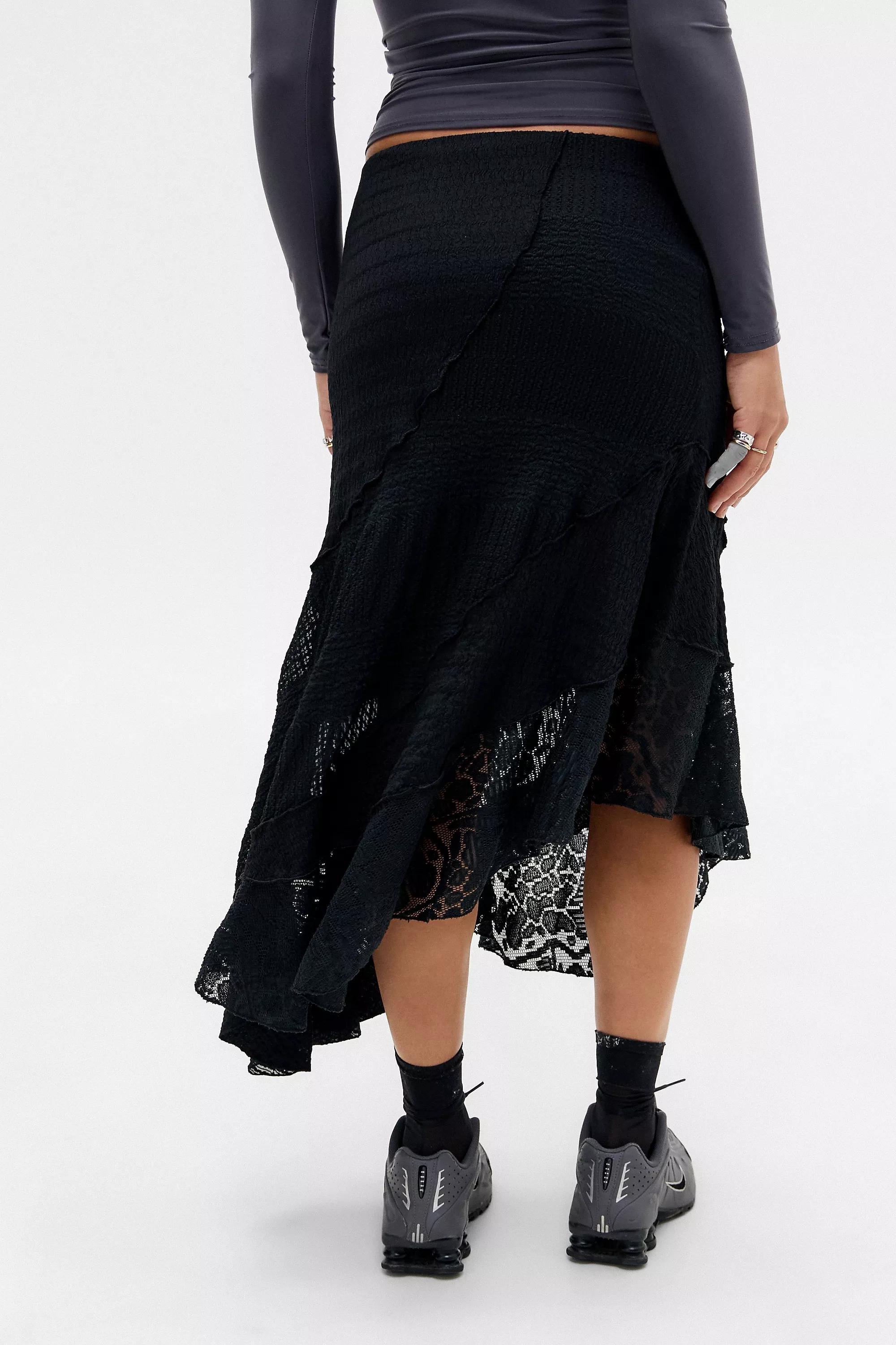 Black Uo Textured Asymmetric Midi Skirt, , large image number 3