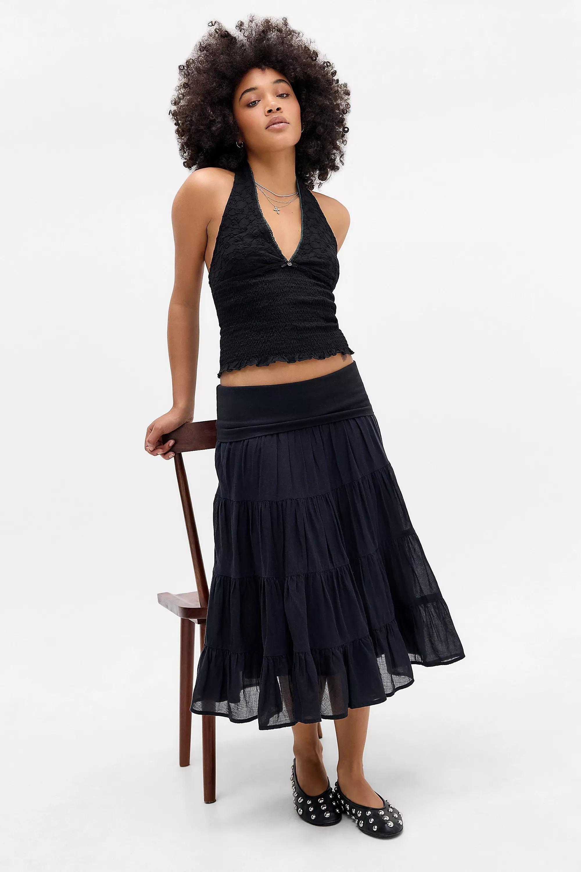 Black Uo Hattie Ruched Halter Top, BLK, medium