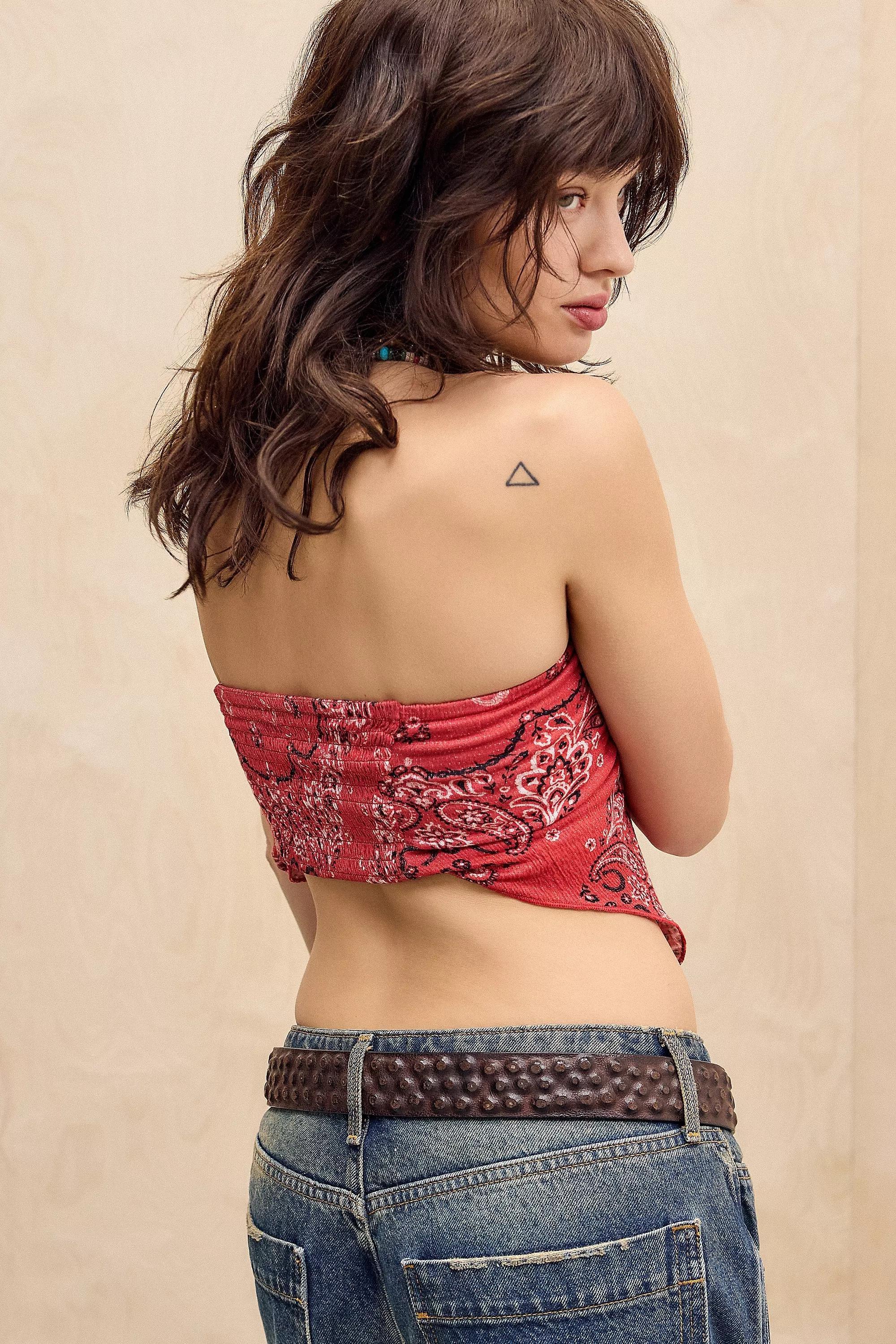 Red Uo Bandana Scarf Bandeau Top, , large image number 3