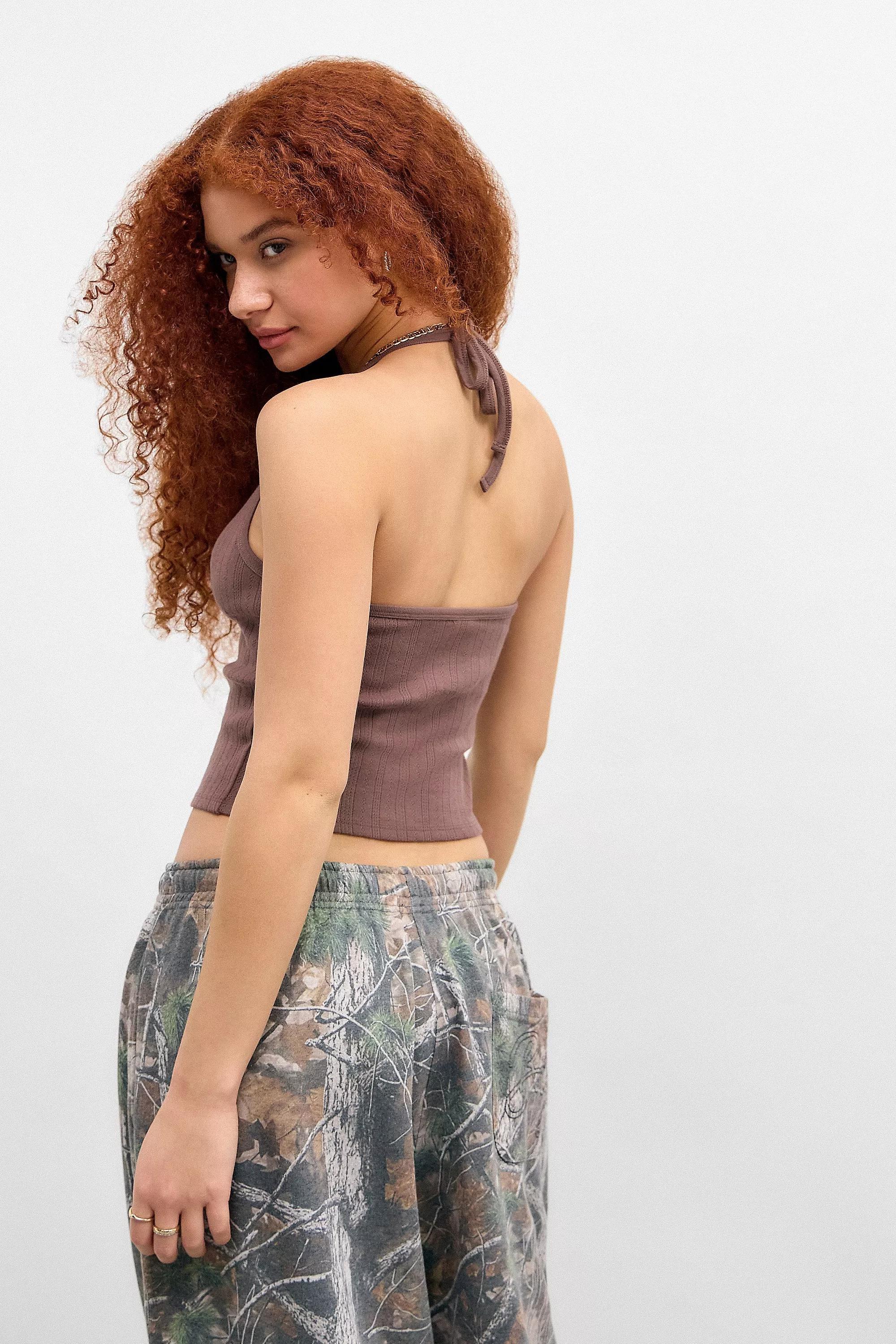 Brown UO Pointelle Crop Top, BRN, large image number 3