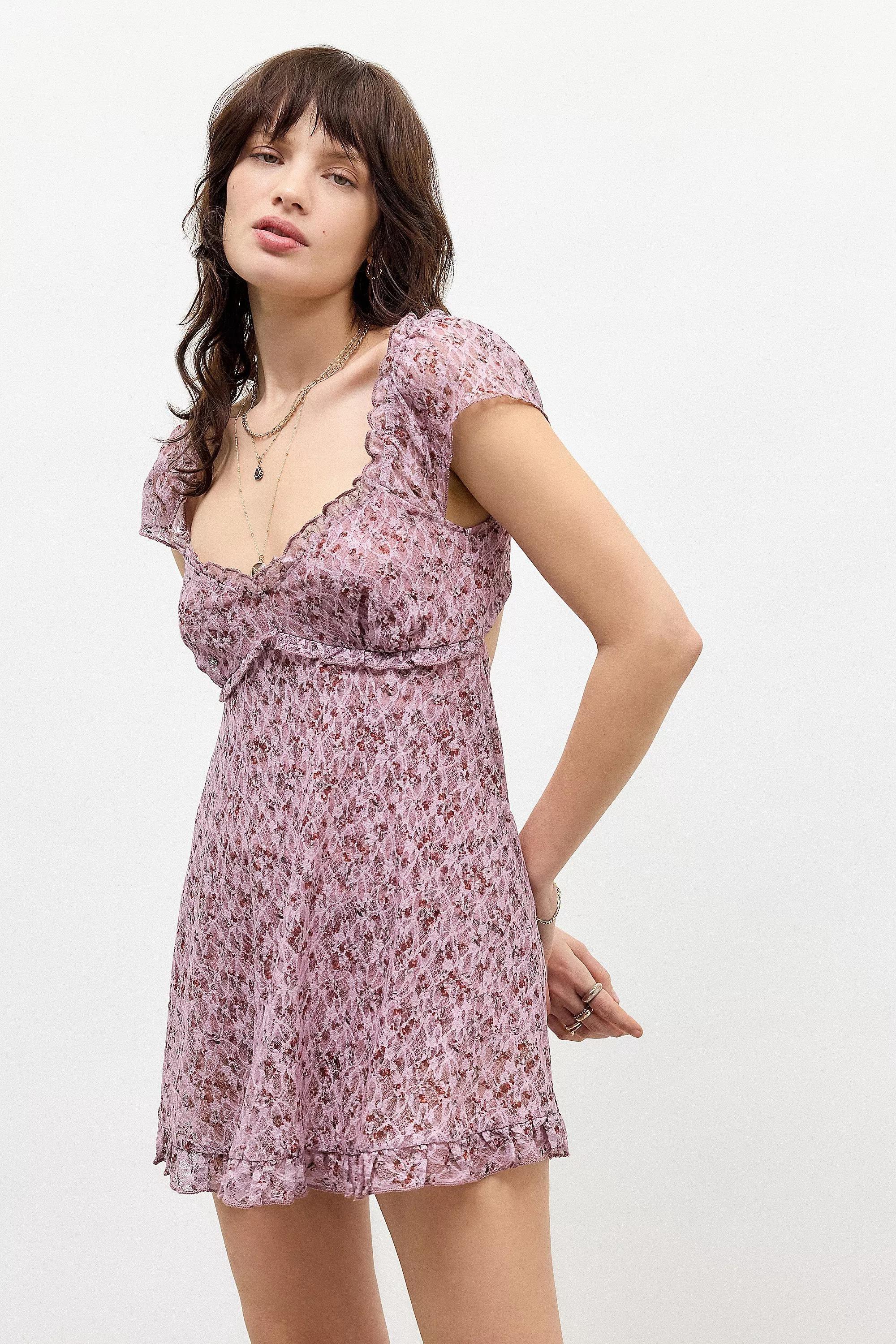 Pink Kimchi Blue Printed Lace Romper, , large image number 0