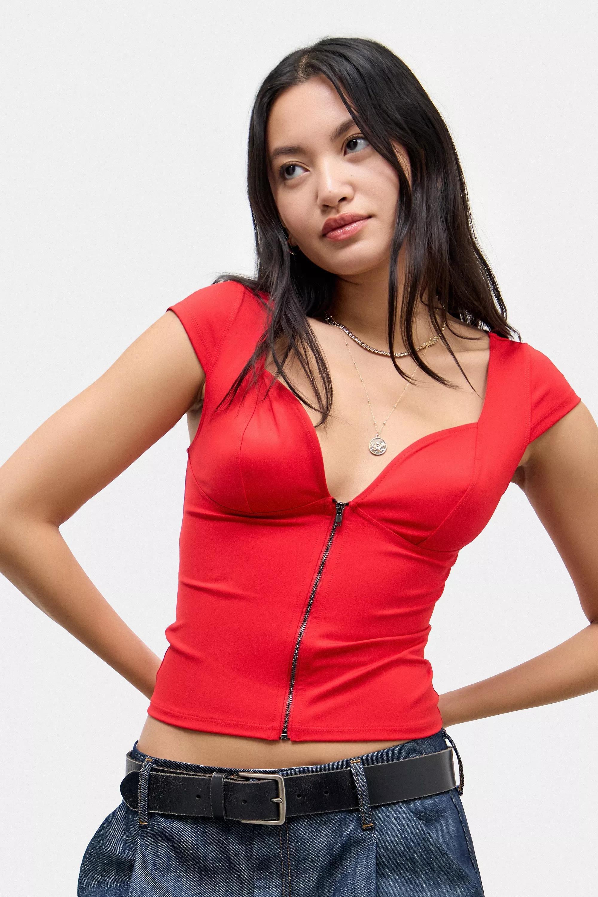 Silence + Noise UO Greta Crop Top, RED, large image number 0