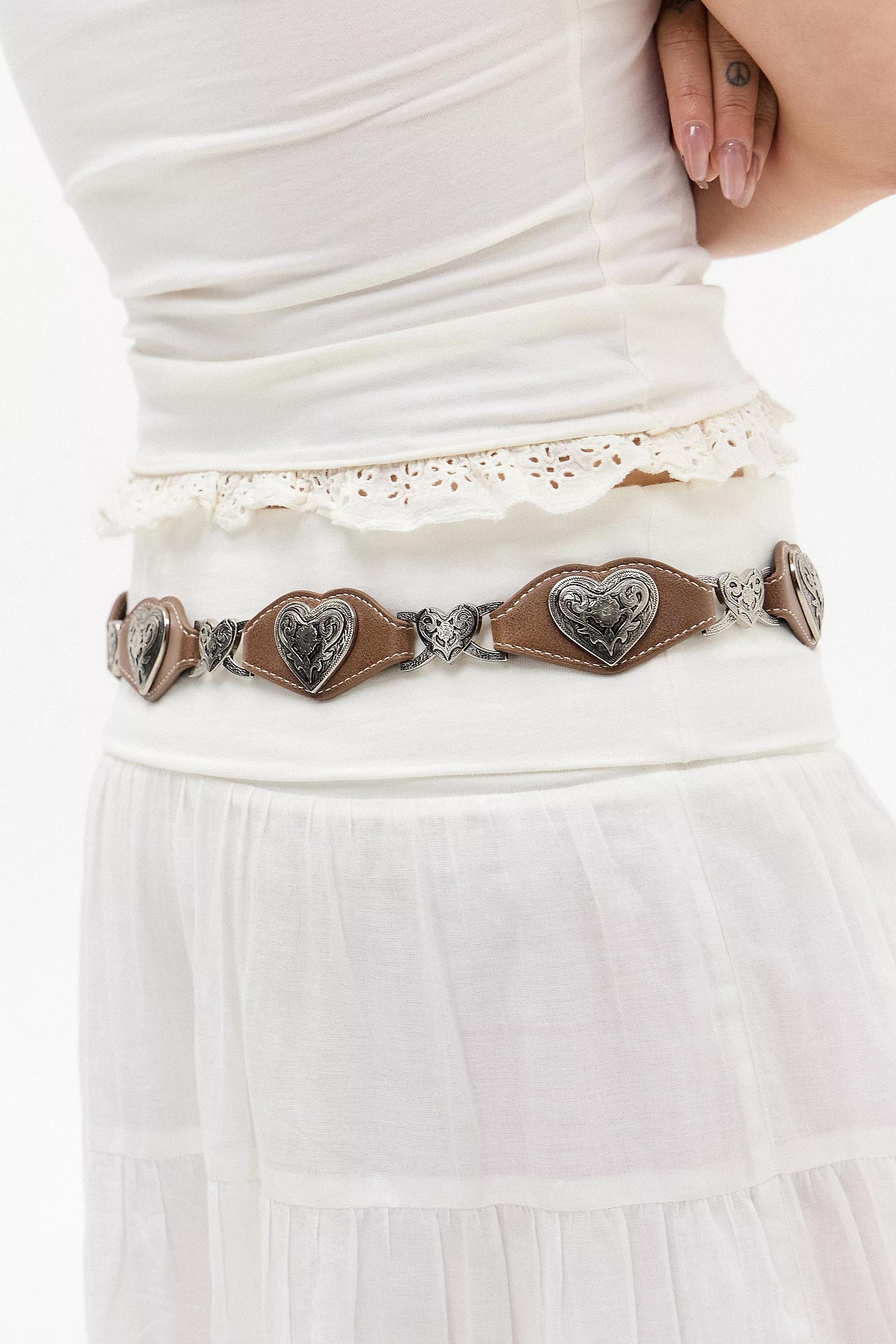 Brown Uo Heart Mini Western Concho Belt, , large image number 1