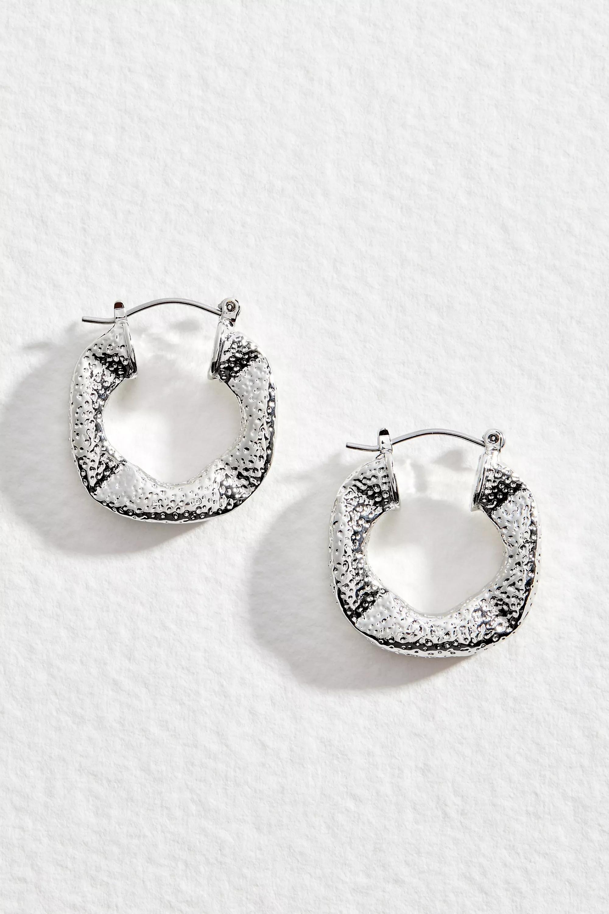 Silver Silence + Noise Textured Molten Hoop Earrings, SLVR, large image number 0