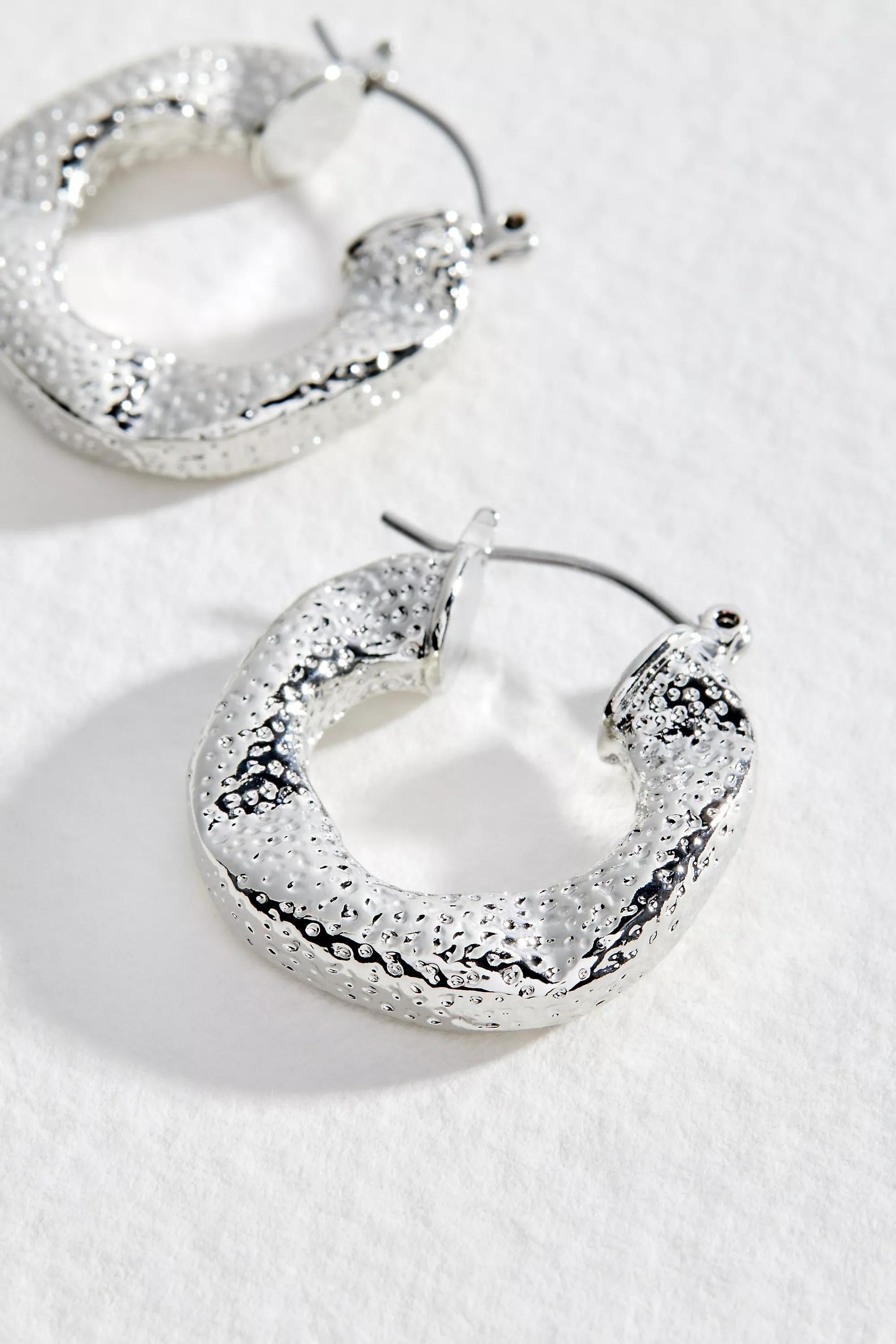 Silver Silence + Noise Textured Molten Hoop Earrings, SLVR, large image number 1