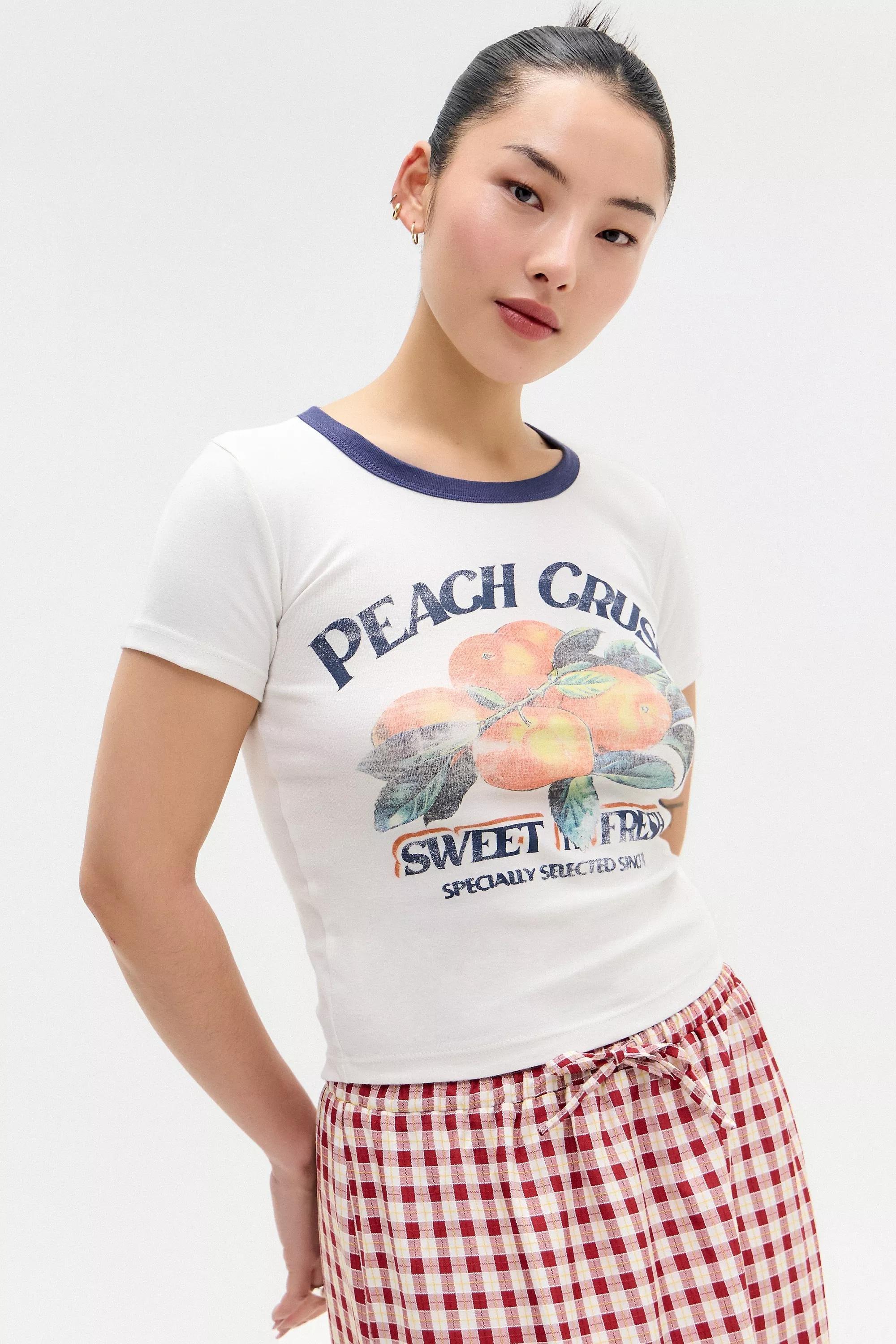 White Uo Peach Crush Ringer Baby T-Shirt, , large image number 1