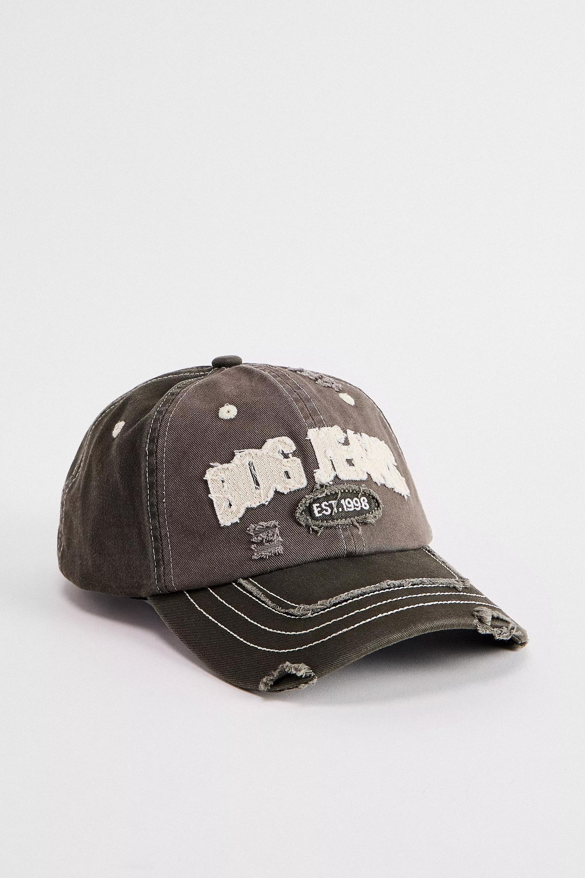 Khaki Bdg Distressed Applique Logo Cap, KHAKI, medium