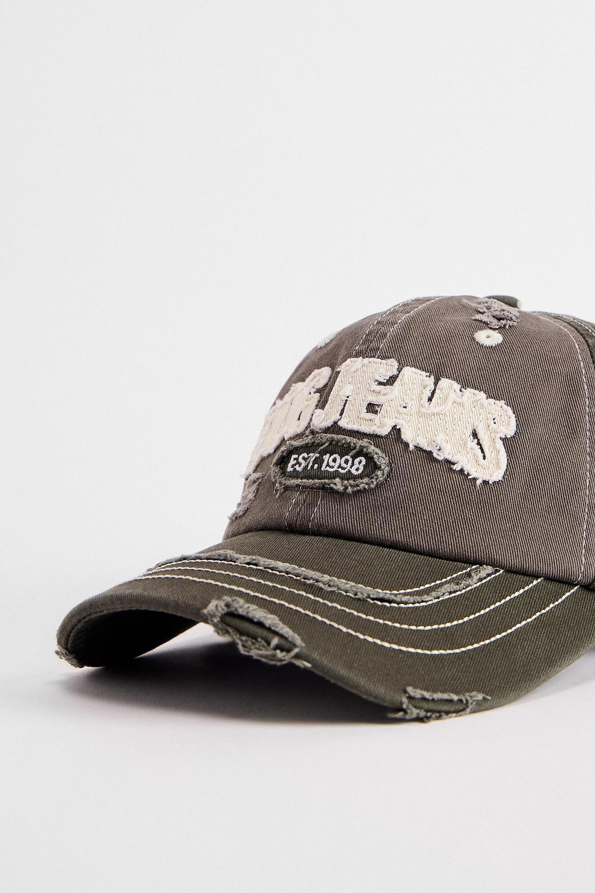 Khaki Bdg Distressed Applique Logo Cap, KHAKI, medium