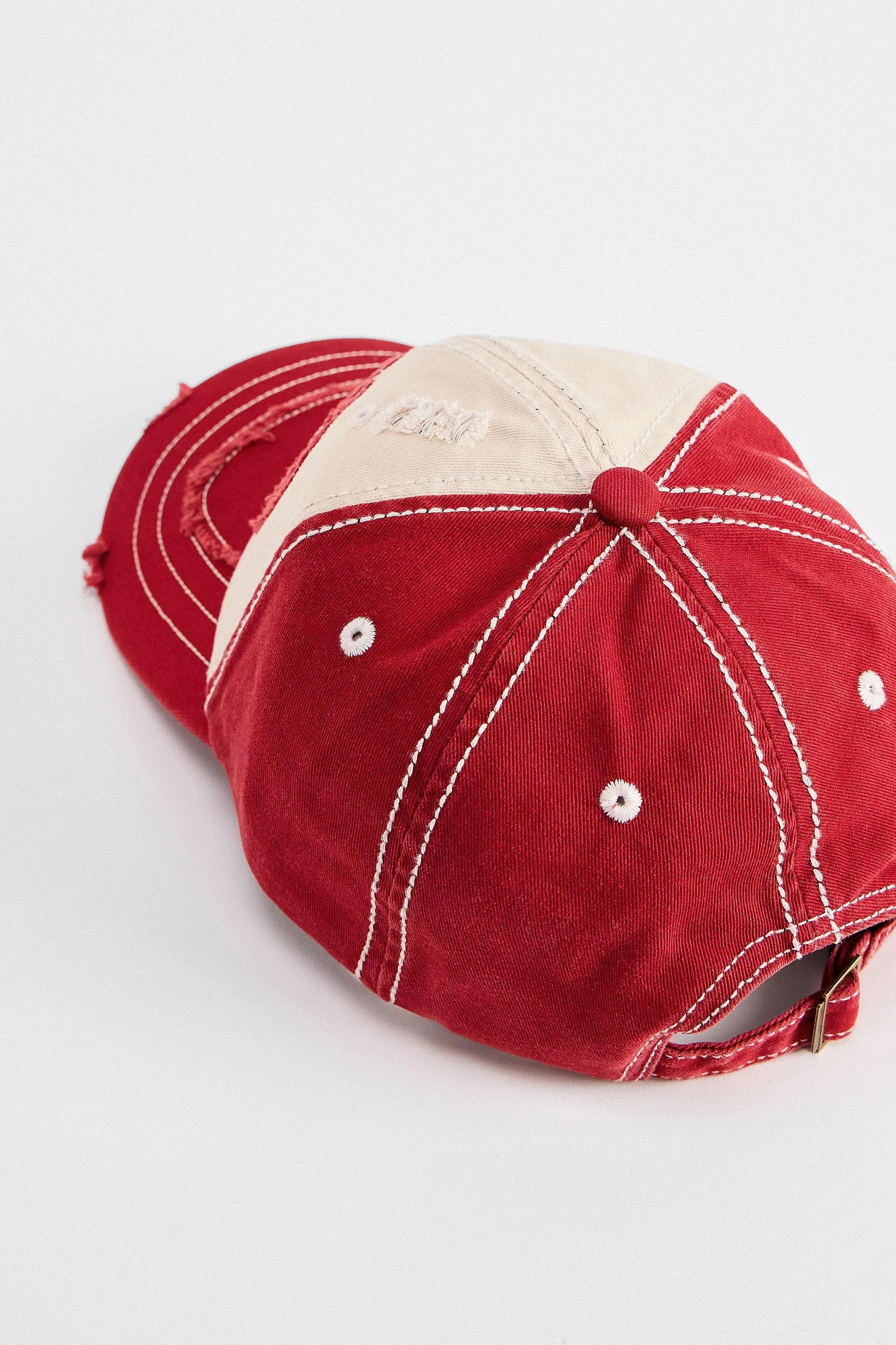 Red Bdg Distressed Applique Logo Cap, RED, large image number 4