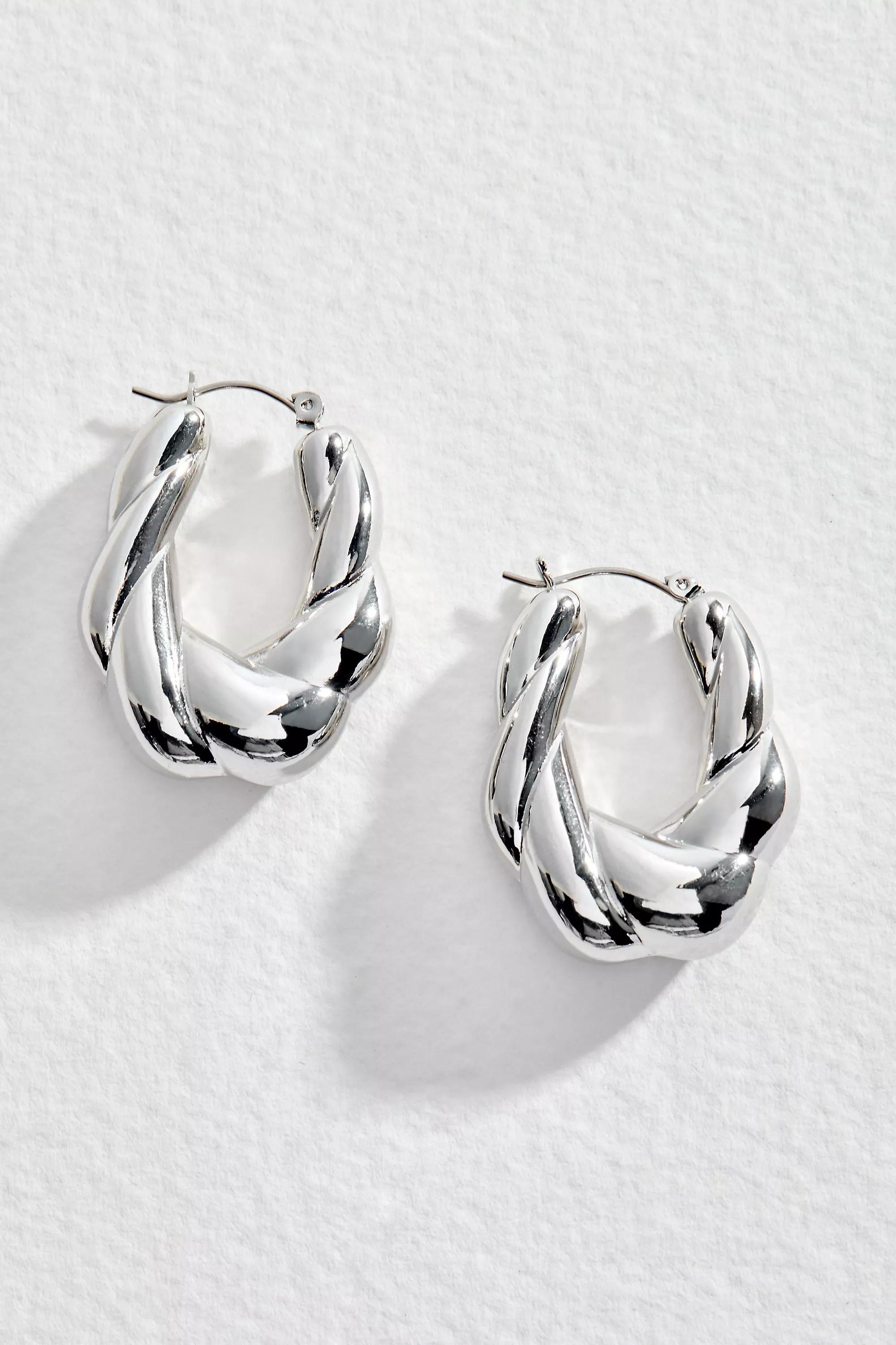 Silver Silence + Noise Vintage Twist Oval Hoop Earrings, SLVR, large image number 0