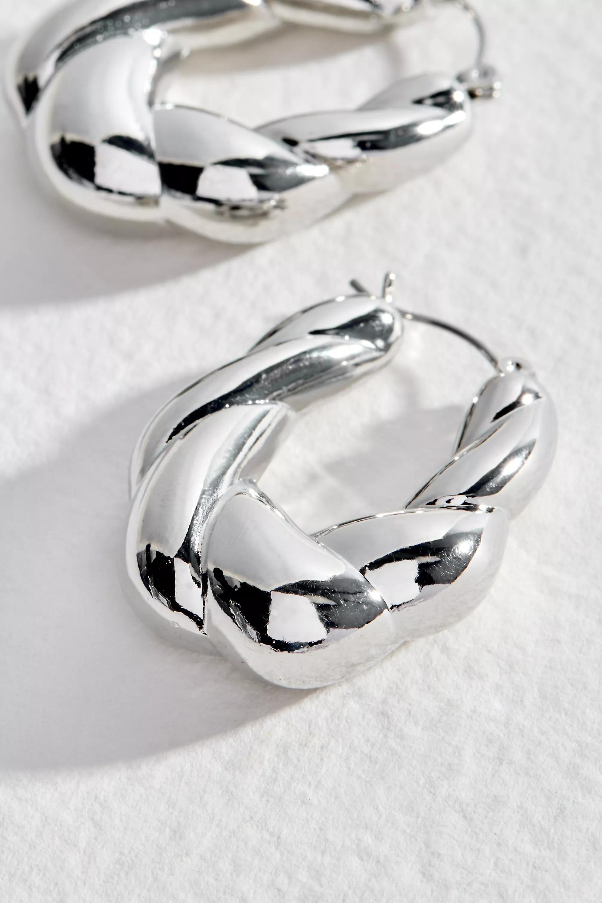 Silver Silence + Noise Vintage Twist Oval Hoop Earrings, SLVR, large image number 1
