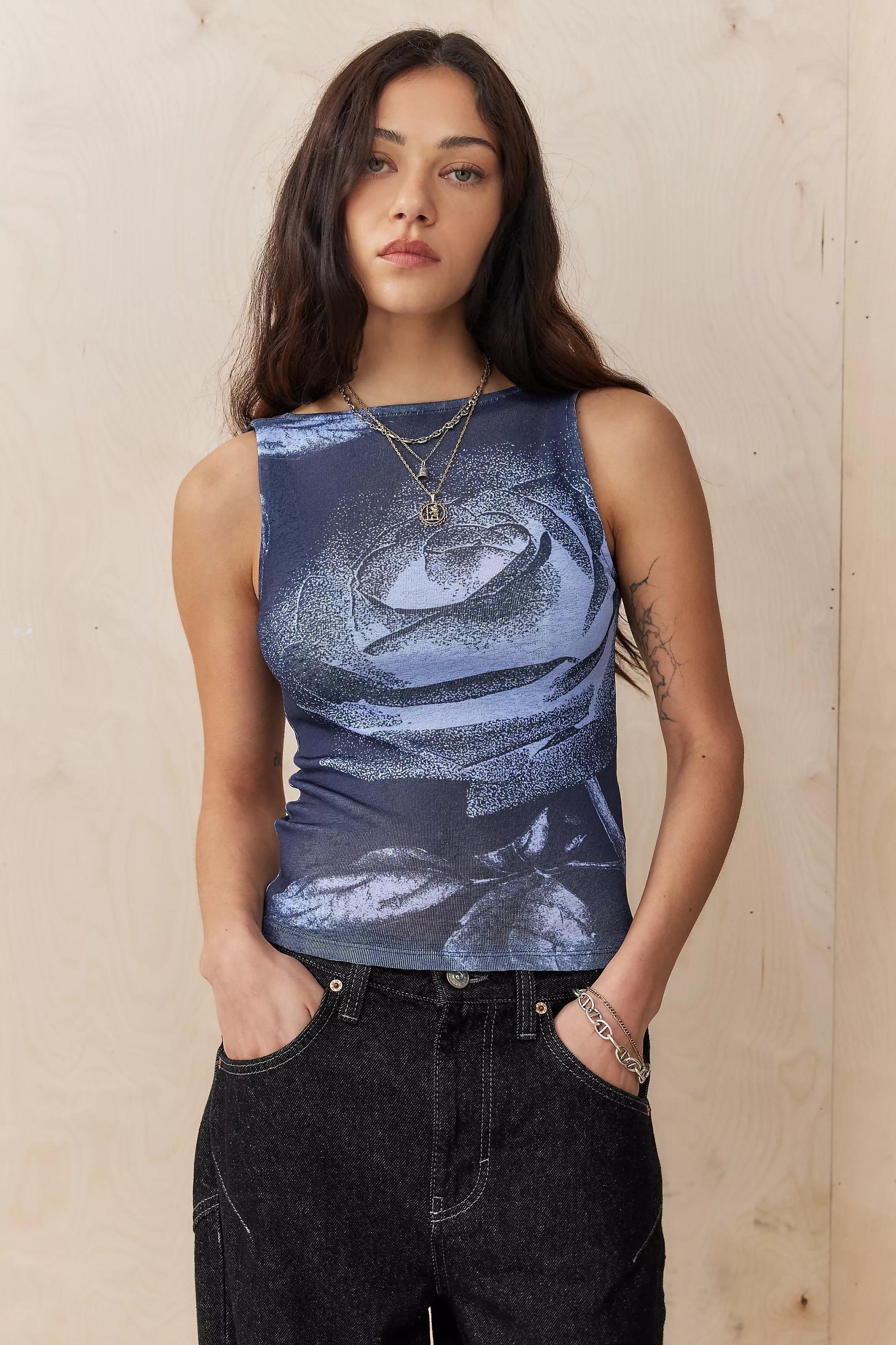 Blue Uo Floral Scoop Back Tank Top, , large image number 0