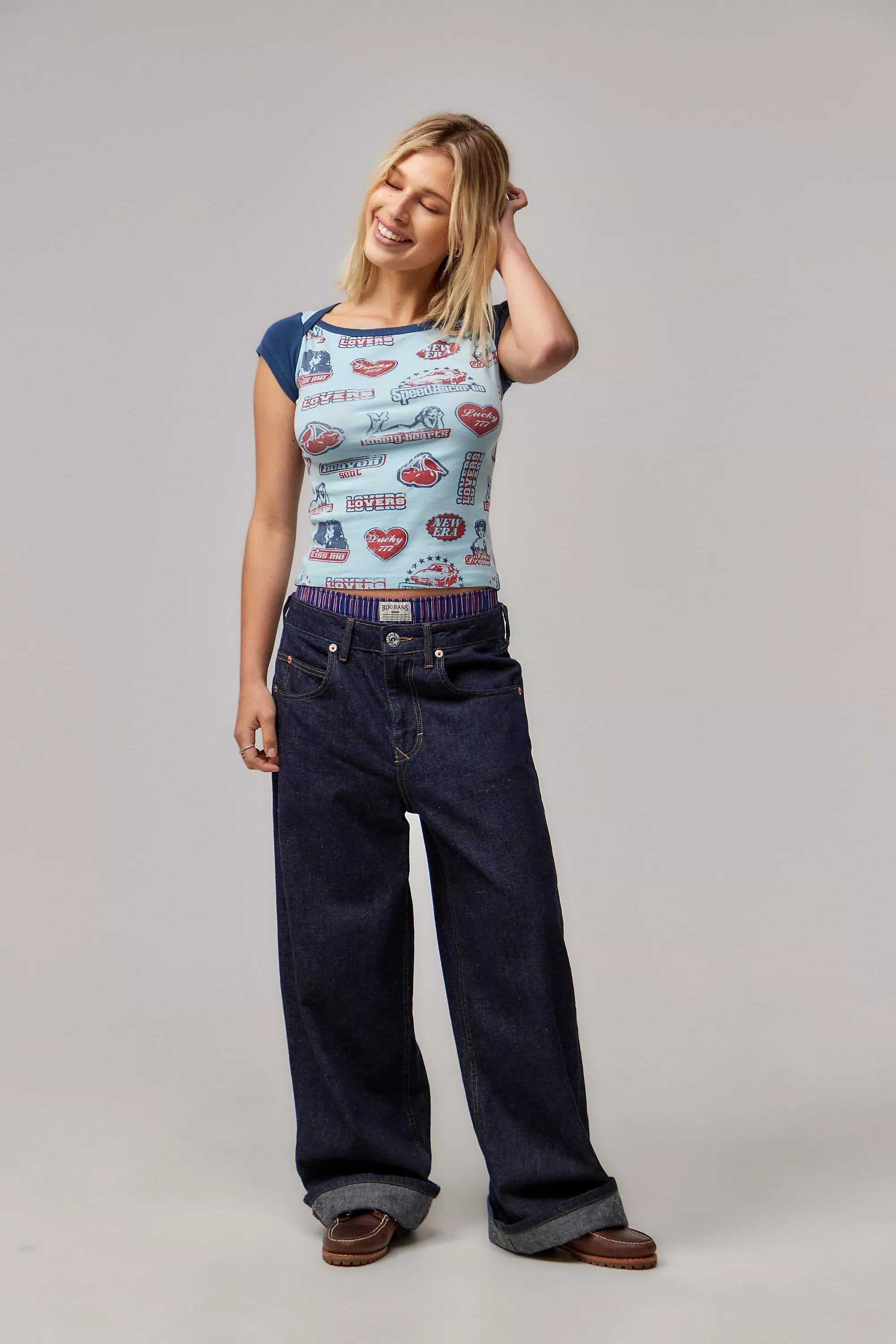 Blue Uo Badge Cap Sleeve T-Shirt, , large image number 1