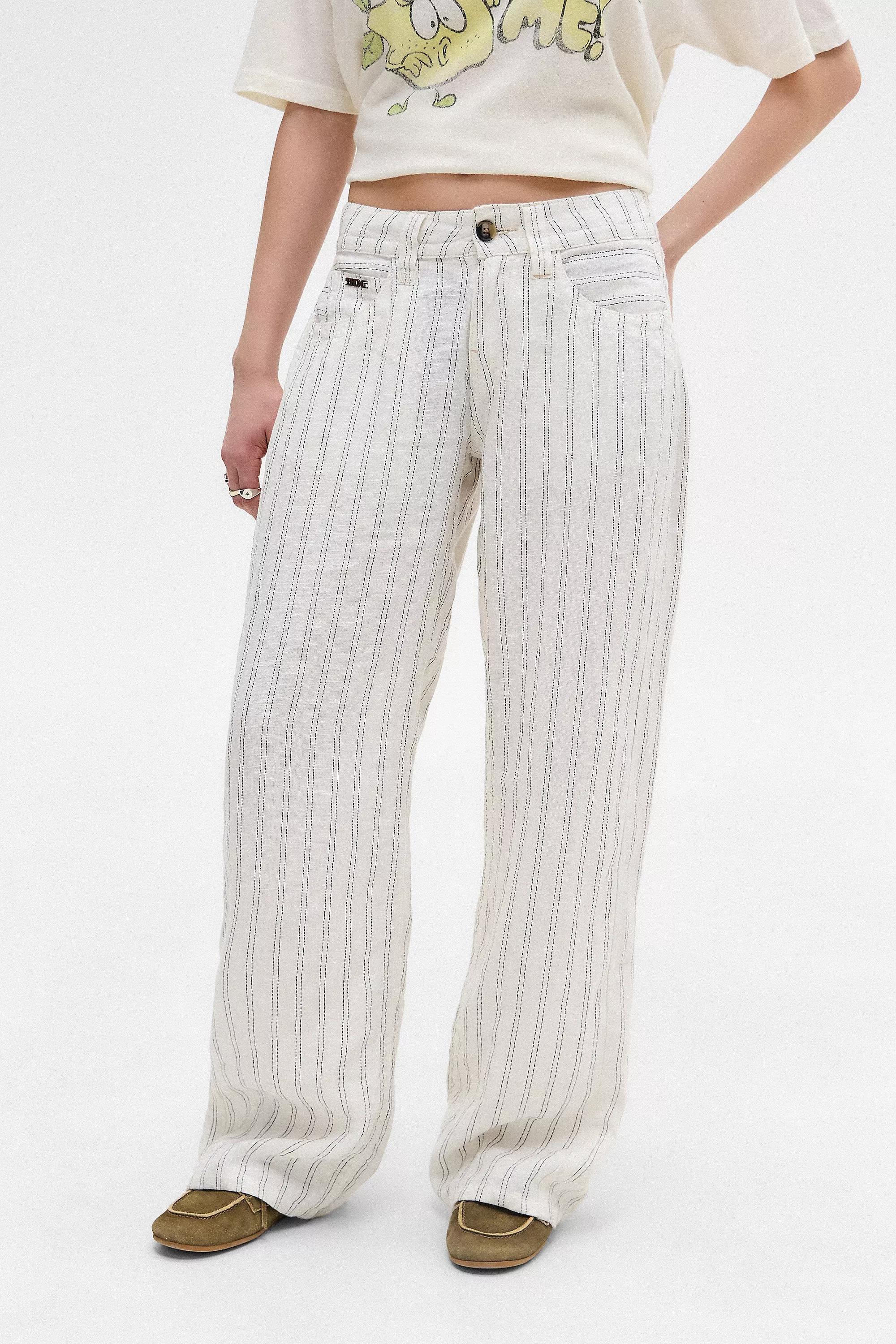 White Bdg Kayla Stripe Linen Trousers, WHT, large image number 0