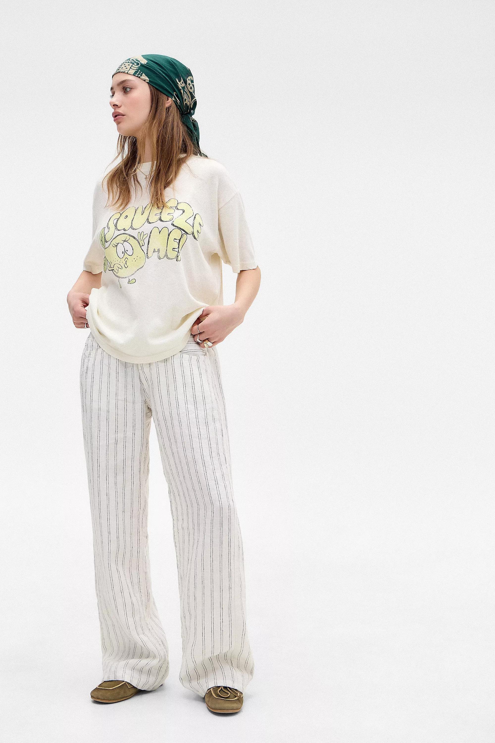 White Bdg Kayla Stripe Linen Trousers, WHT, large image number 1
