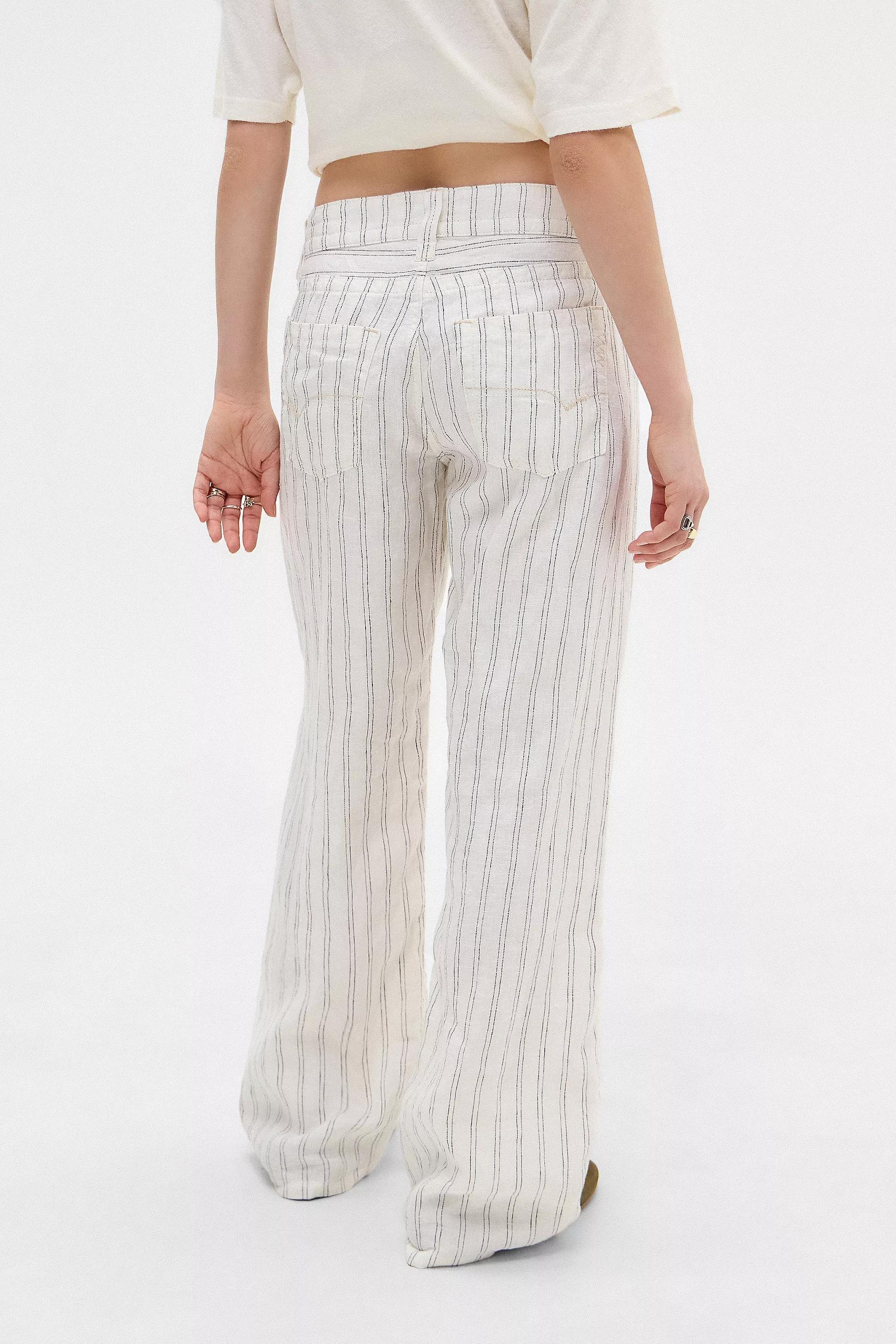 White Bdg Kayla Stripe Linen Trousers, WHT, large image number 3