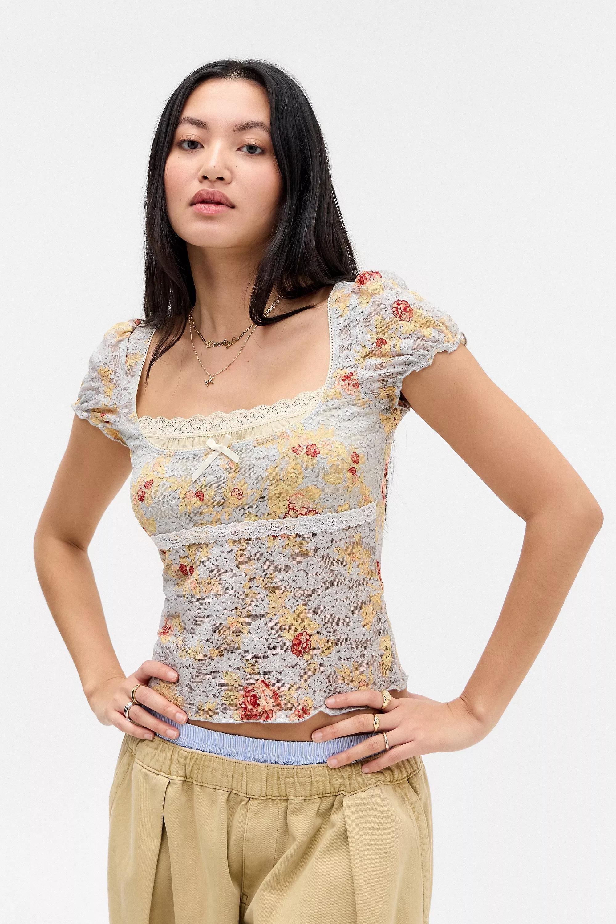 Multicolour Motif Kimchi Blue Malka Print Lace Blouse, , large image number 0
