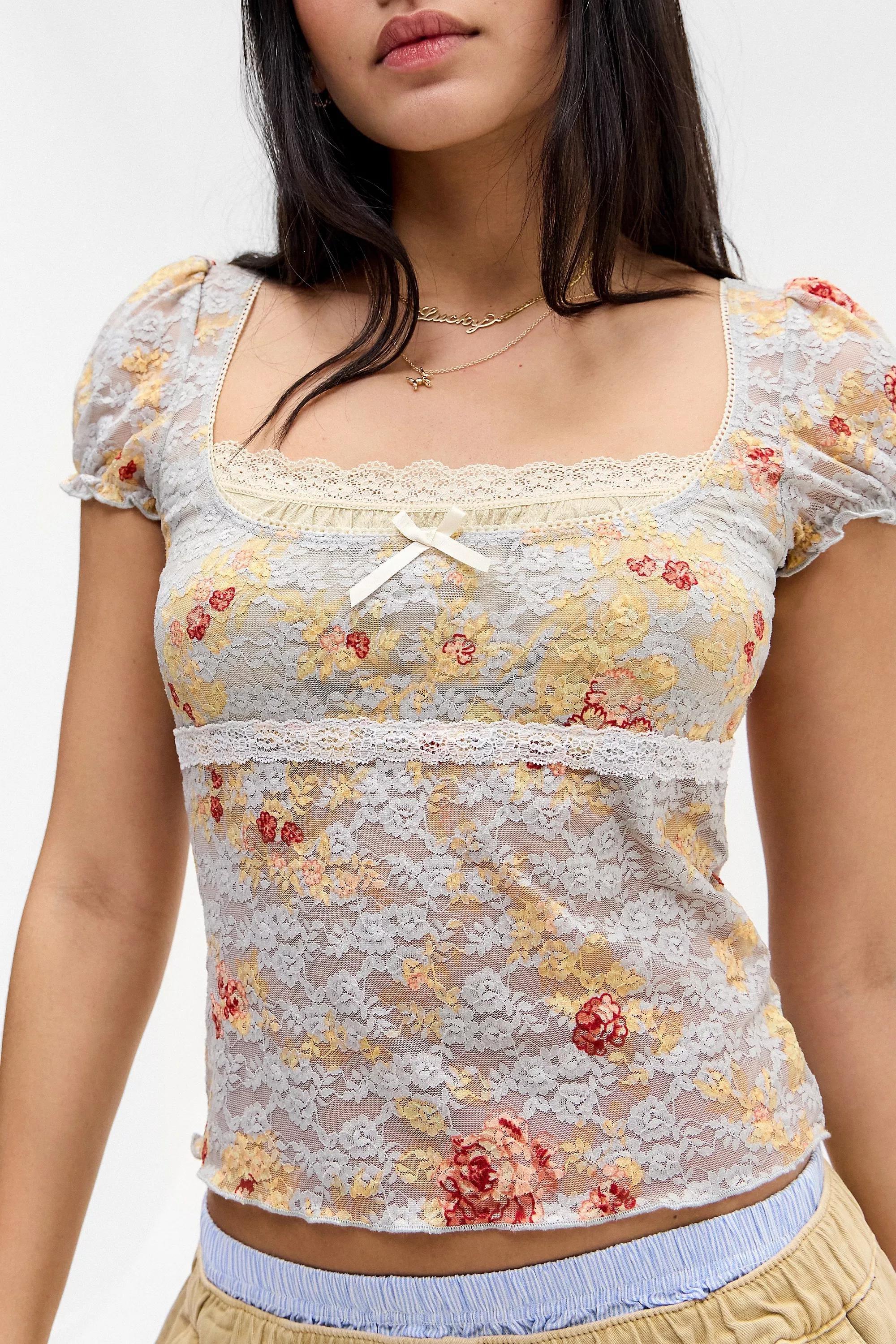 Multicolour Motif Kimchi Blue Malka Print Lace Blouse, , large image number 2