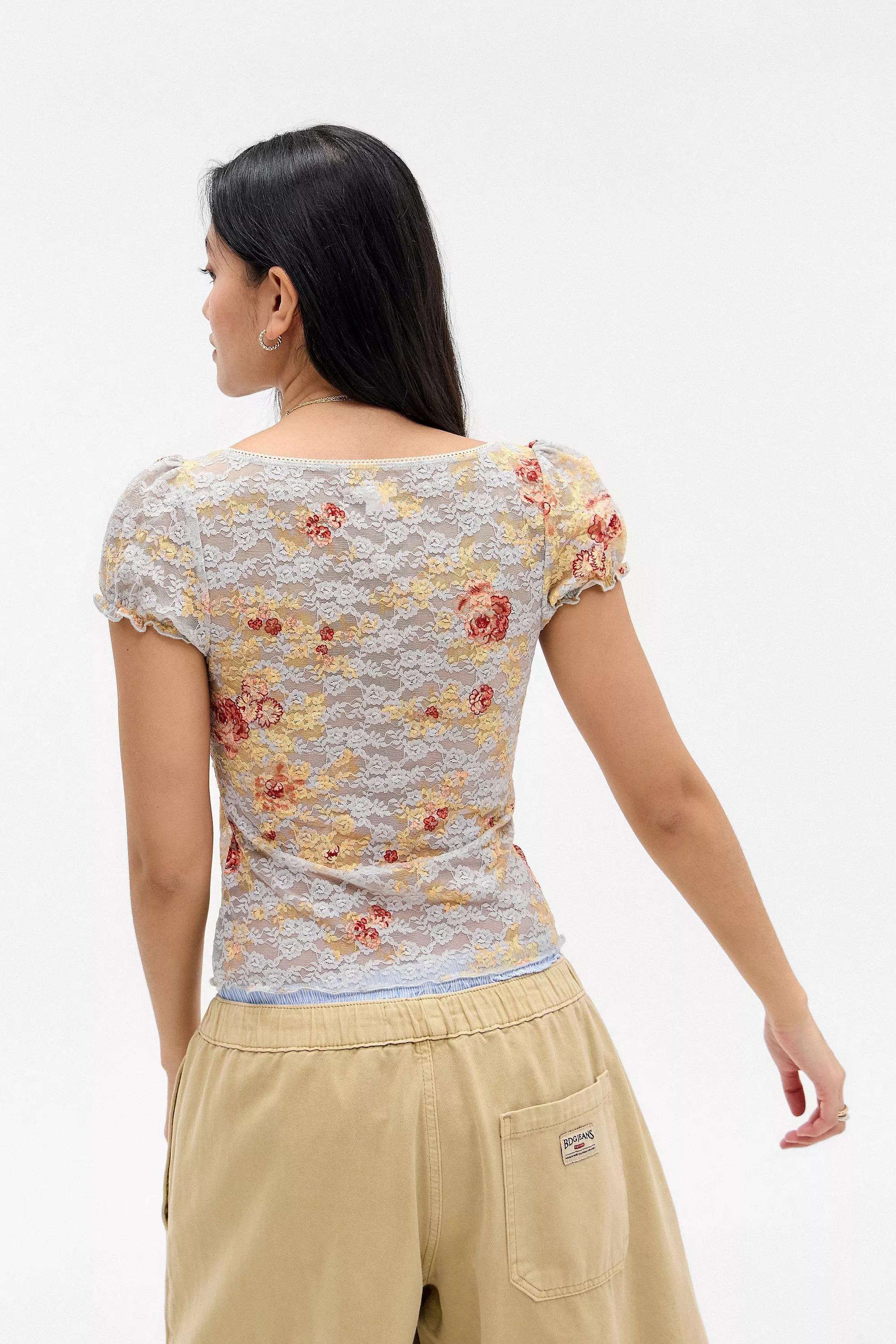 Multicolour Motif Kimchi Blue Malka Print Lace Blouse, , large image number 3