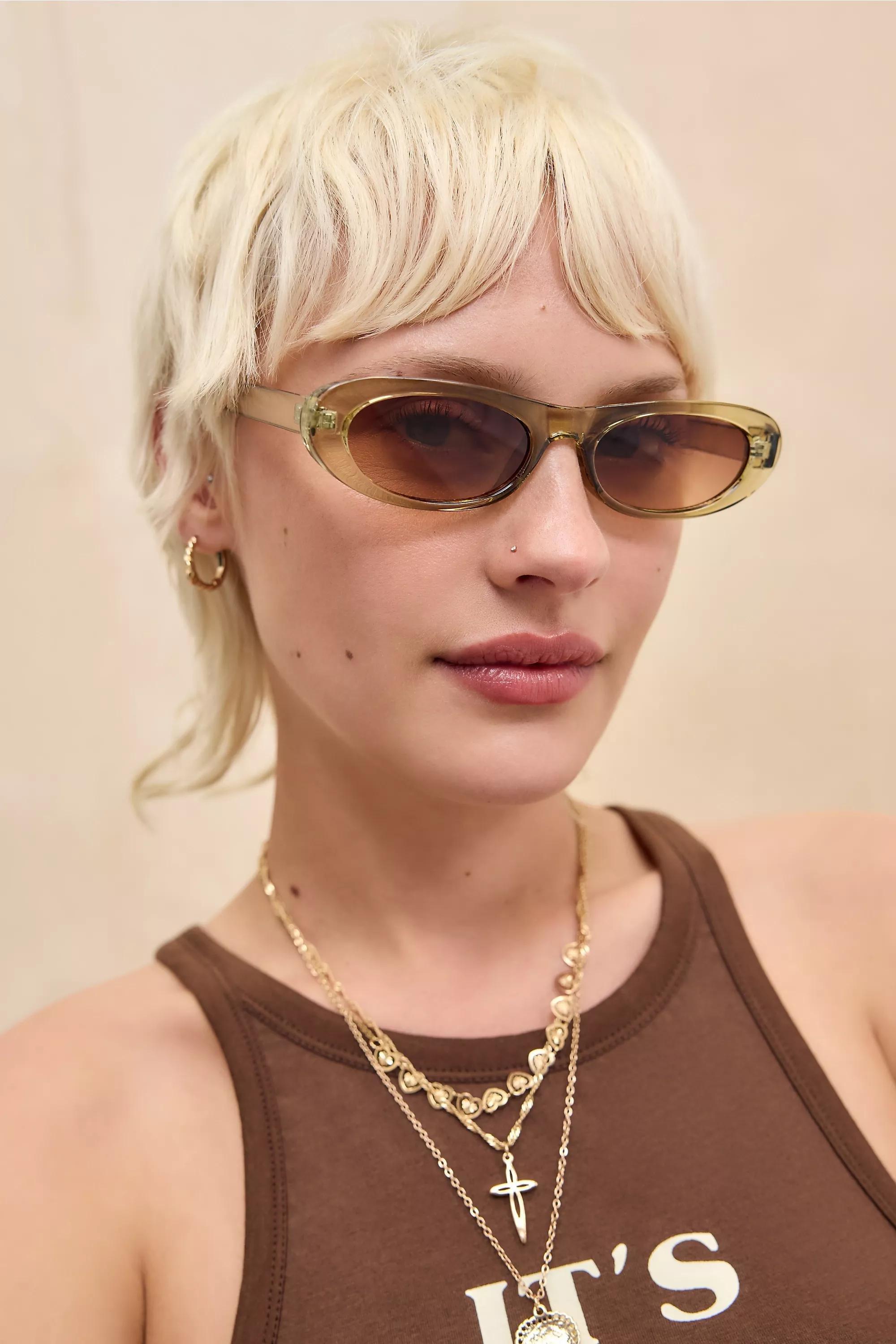 Khaki Uo Indi Mini Ovals Sunglasses, KHAKI, large image number 1