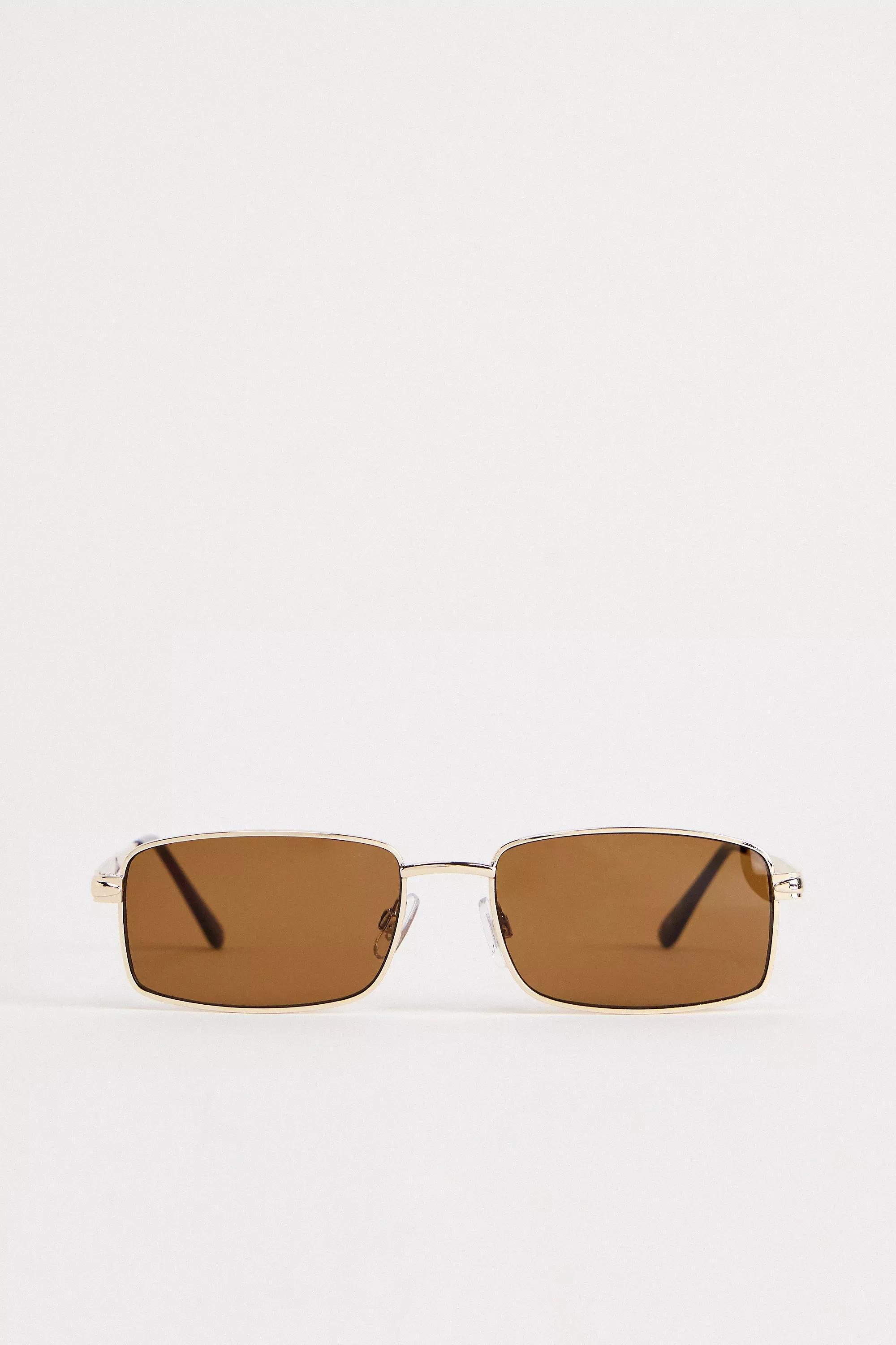 Gold Uo Jen Metal Rectangle Sunglasses, GOLD, large image number 1