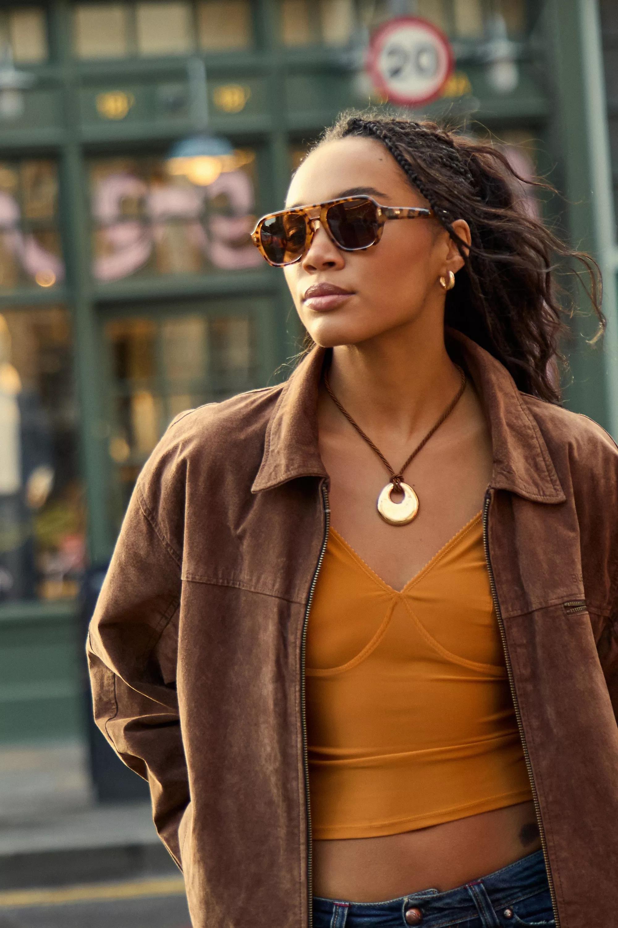 Brown Uo River Aviator Sunglasses, BRN, large image number 0