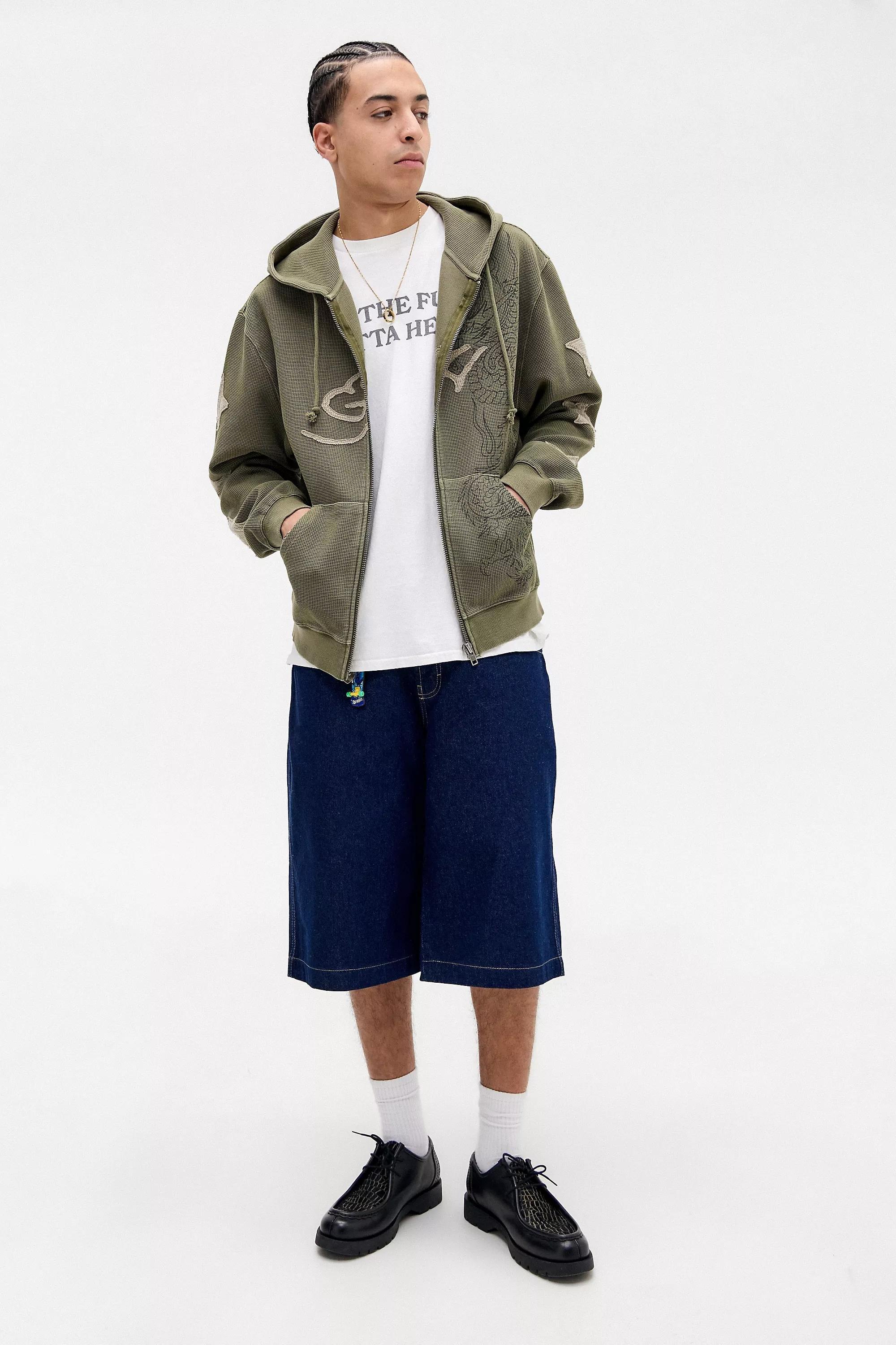 Khaki Ed Hardy Uo Exclusive Khaki Waffle Zip-Through Hoodie, KHAKI, medium