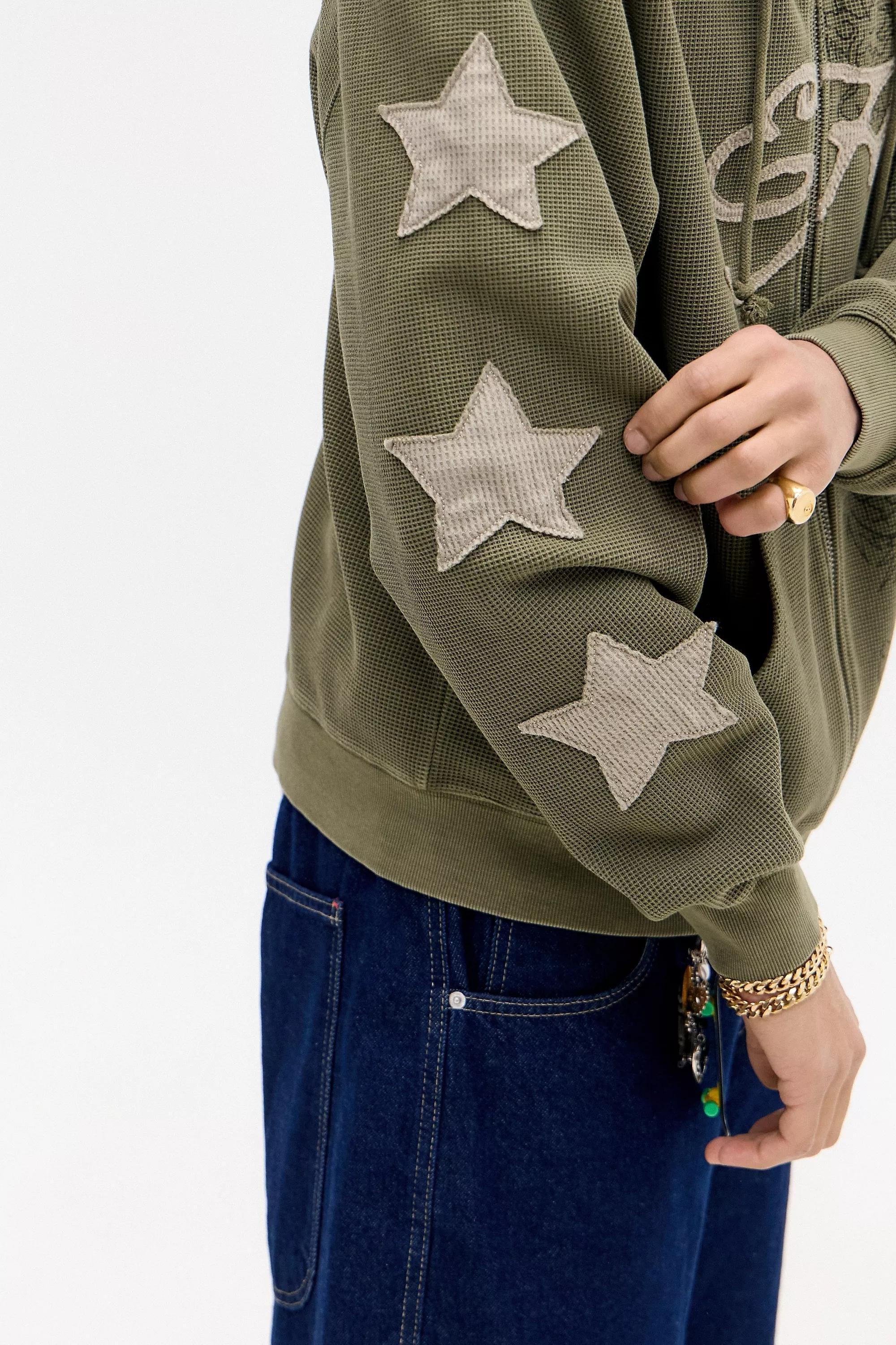 Khaki Ed Hardy Uo Exclusive Khaki Waffle Zip-Through Hoodie, KHAKI, large image number 3