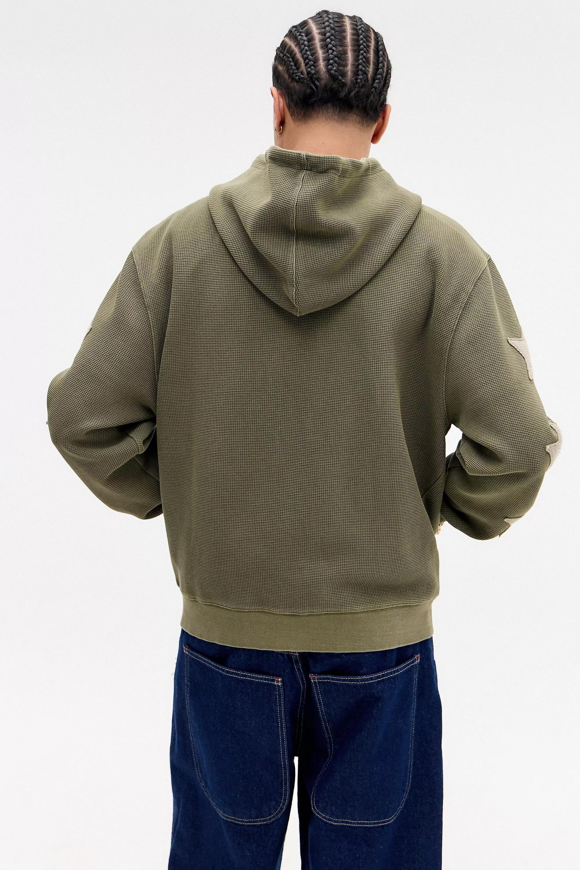 Khaki Ed Hardy Uo Exclusive Khaki Waffle Zip-Through Hoodie, KHAKI, large image number 4