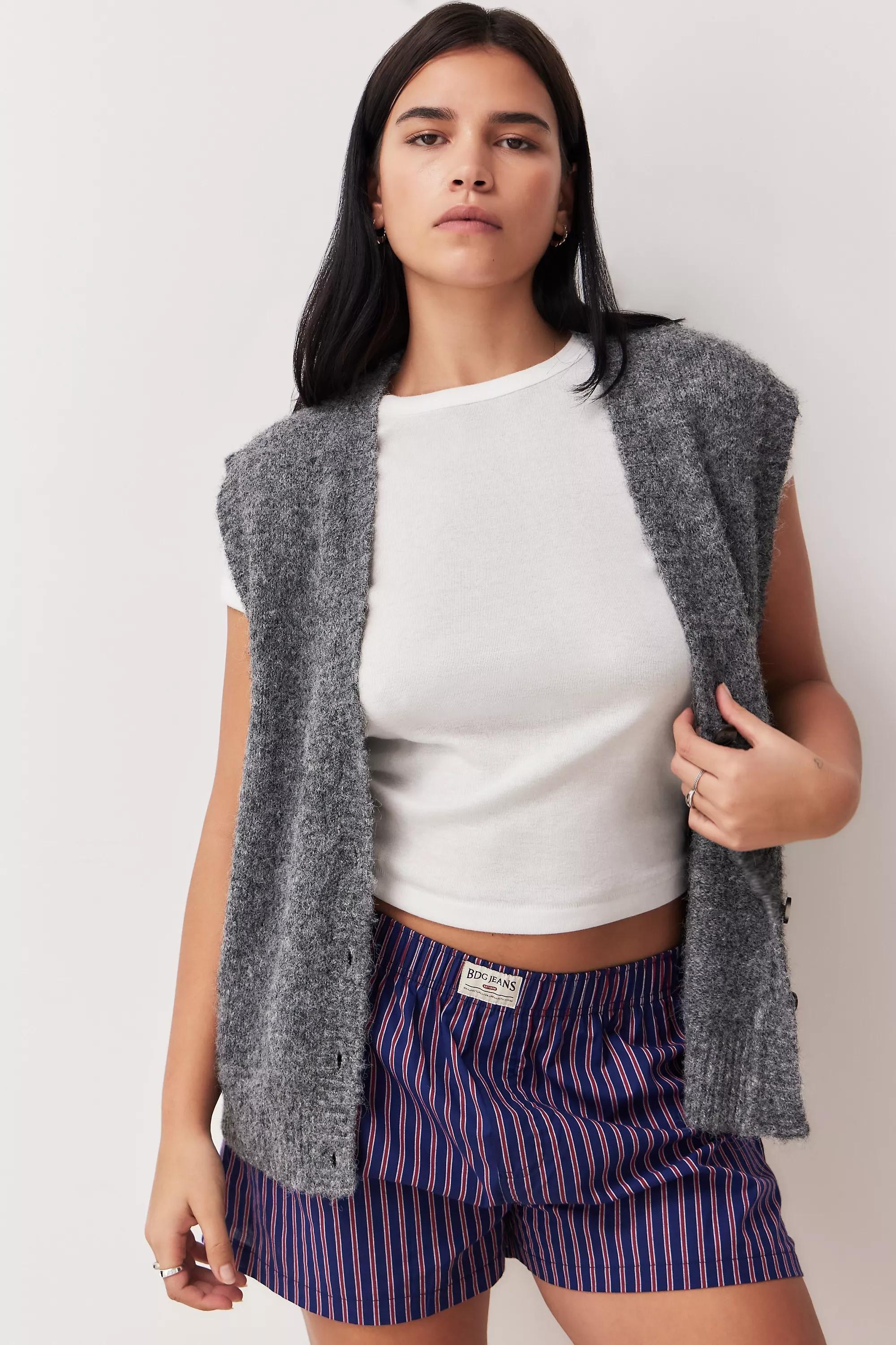 NAVY BDG Navy And Red Stripe Boxer Shorts, NAVY, medium