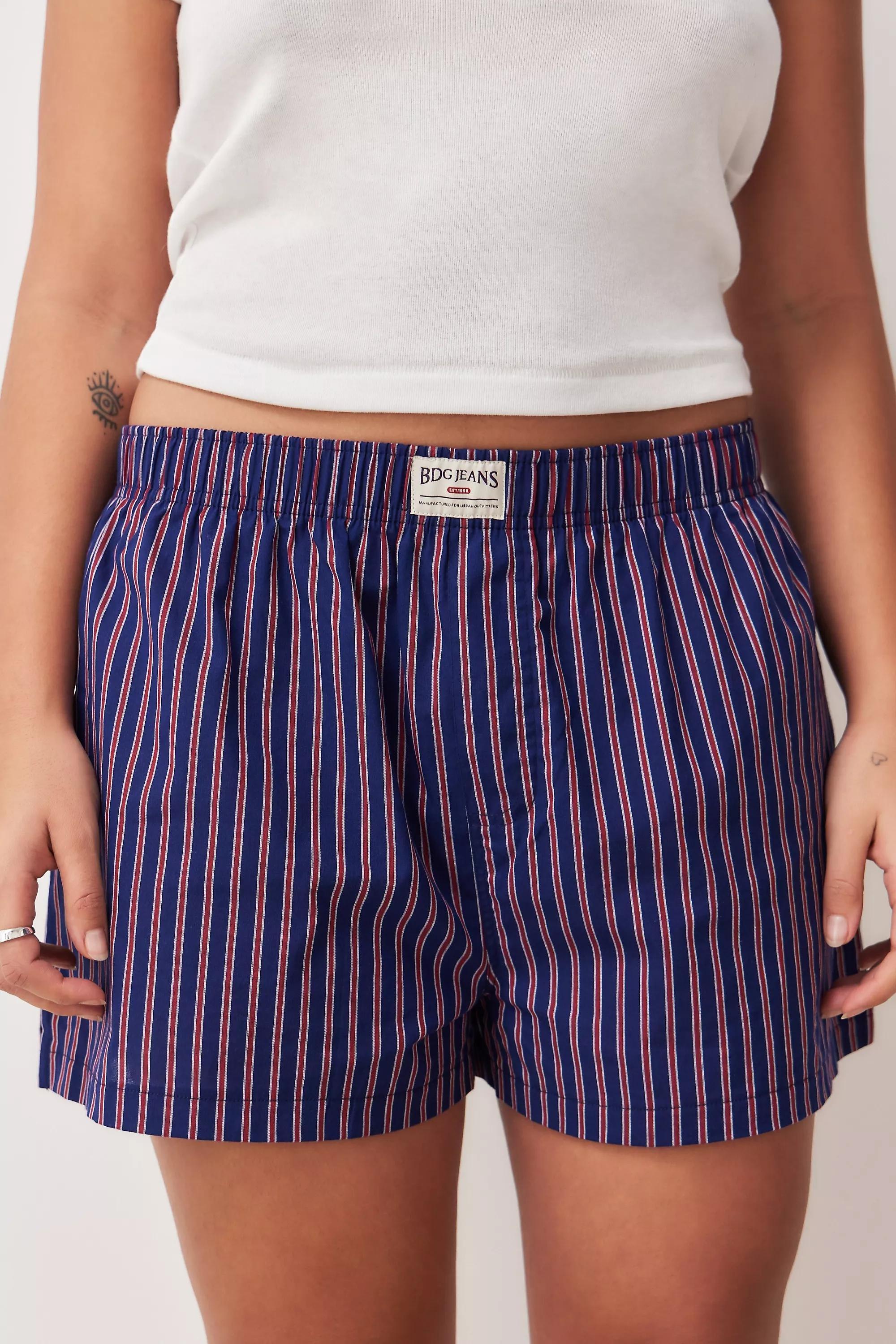 NAVY BDG Navy And Red Stripe Boxer Shorts, NAVY, large image number 1