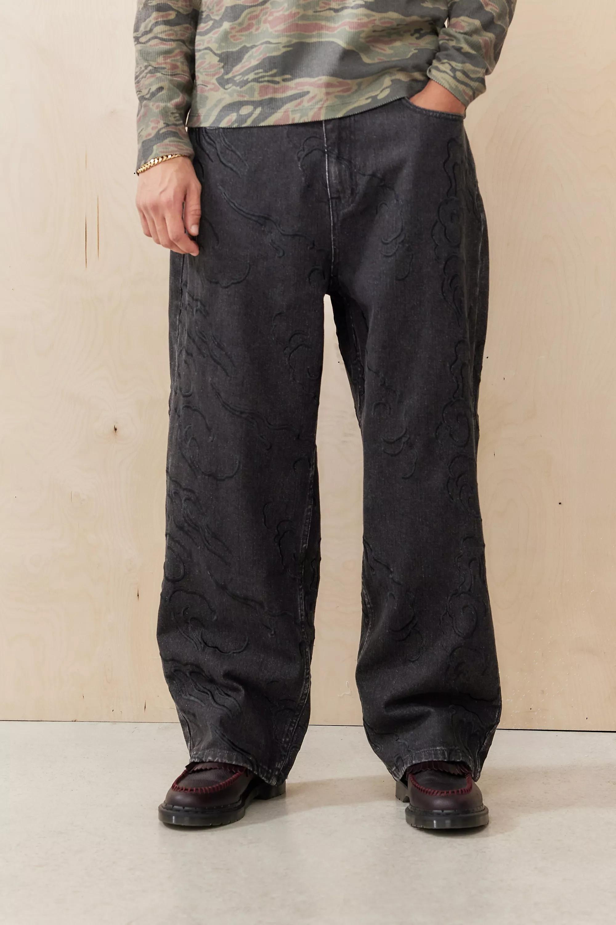 BLACK Ed Hardy UO Exclusive All-Over Embroidered Jeans, BLK, large image number 0