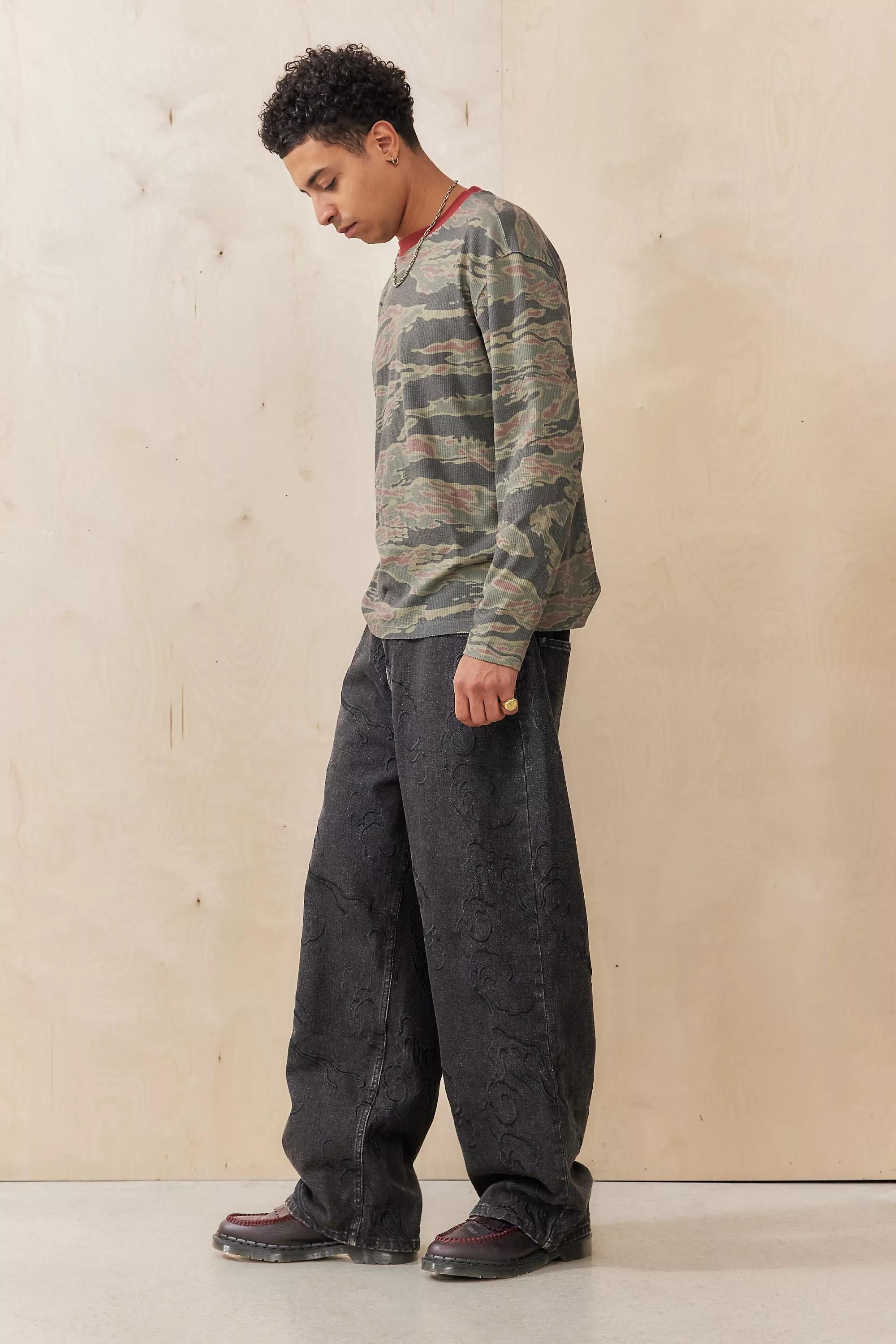 BLACK Ed Hardy UO Exclusive All-Over Embroidered Jeans, BLK, large image number 1