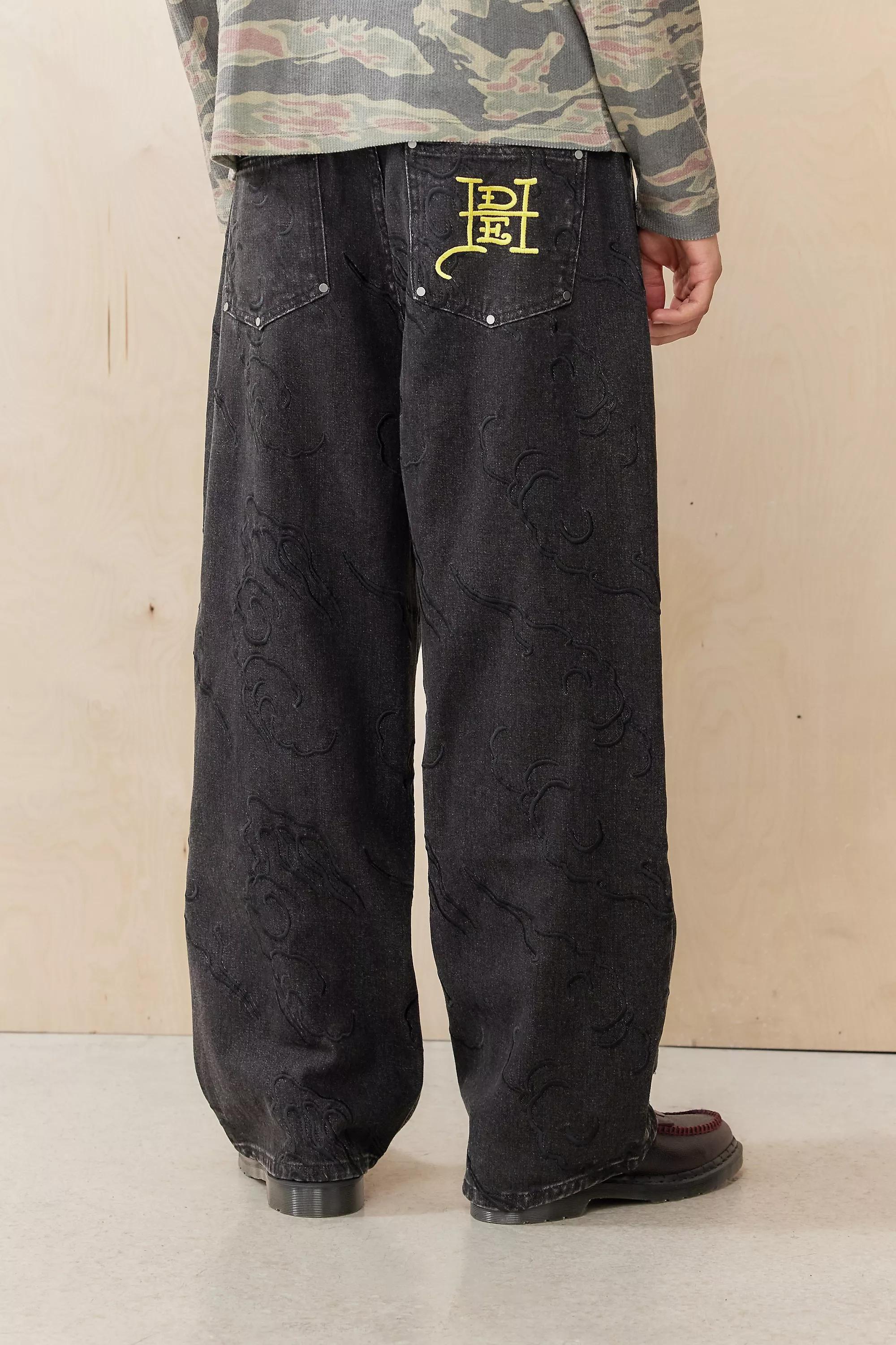 BLACK Ed Hardy UO Exclusive All-Over Embroidered Jeans, BLK, large image number 2